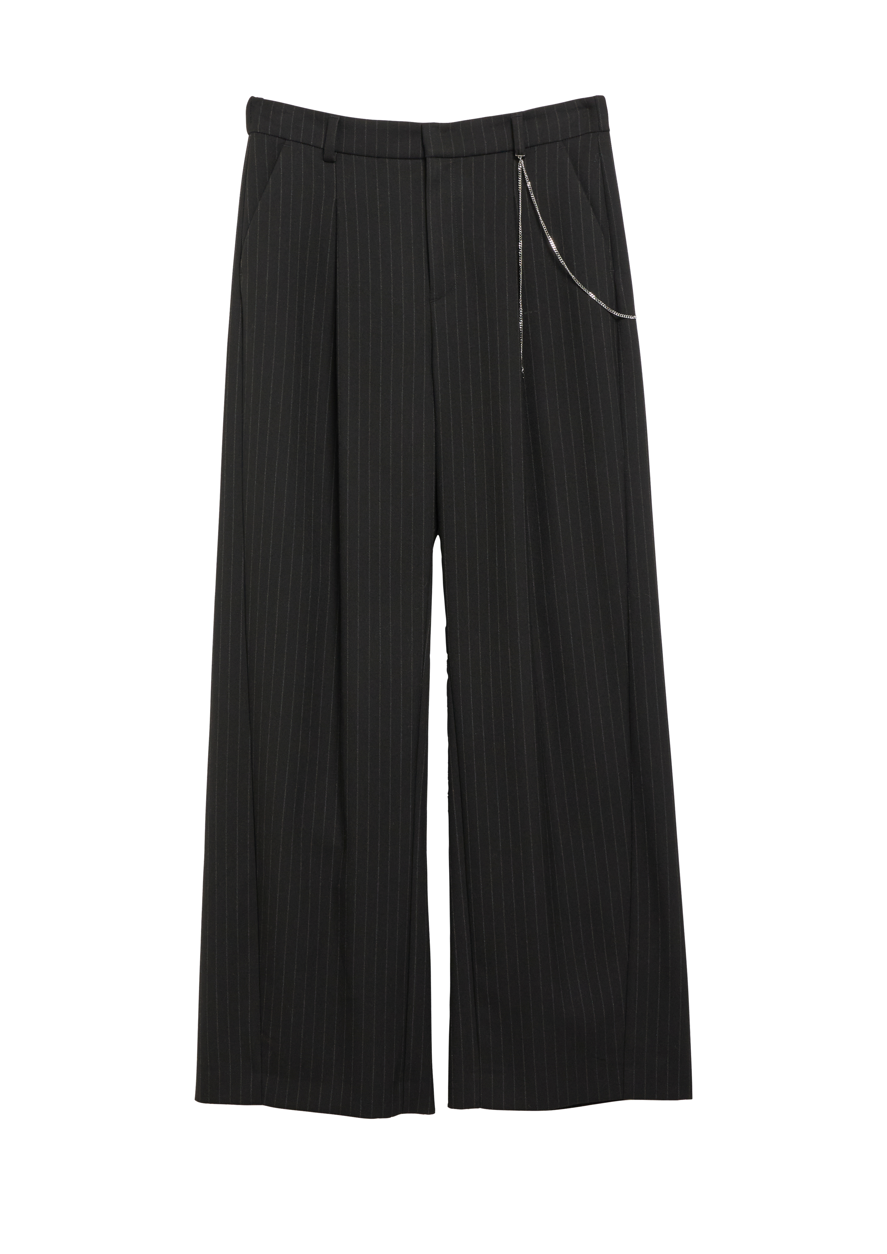 Broek met krijtstrepen en kettingdetail