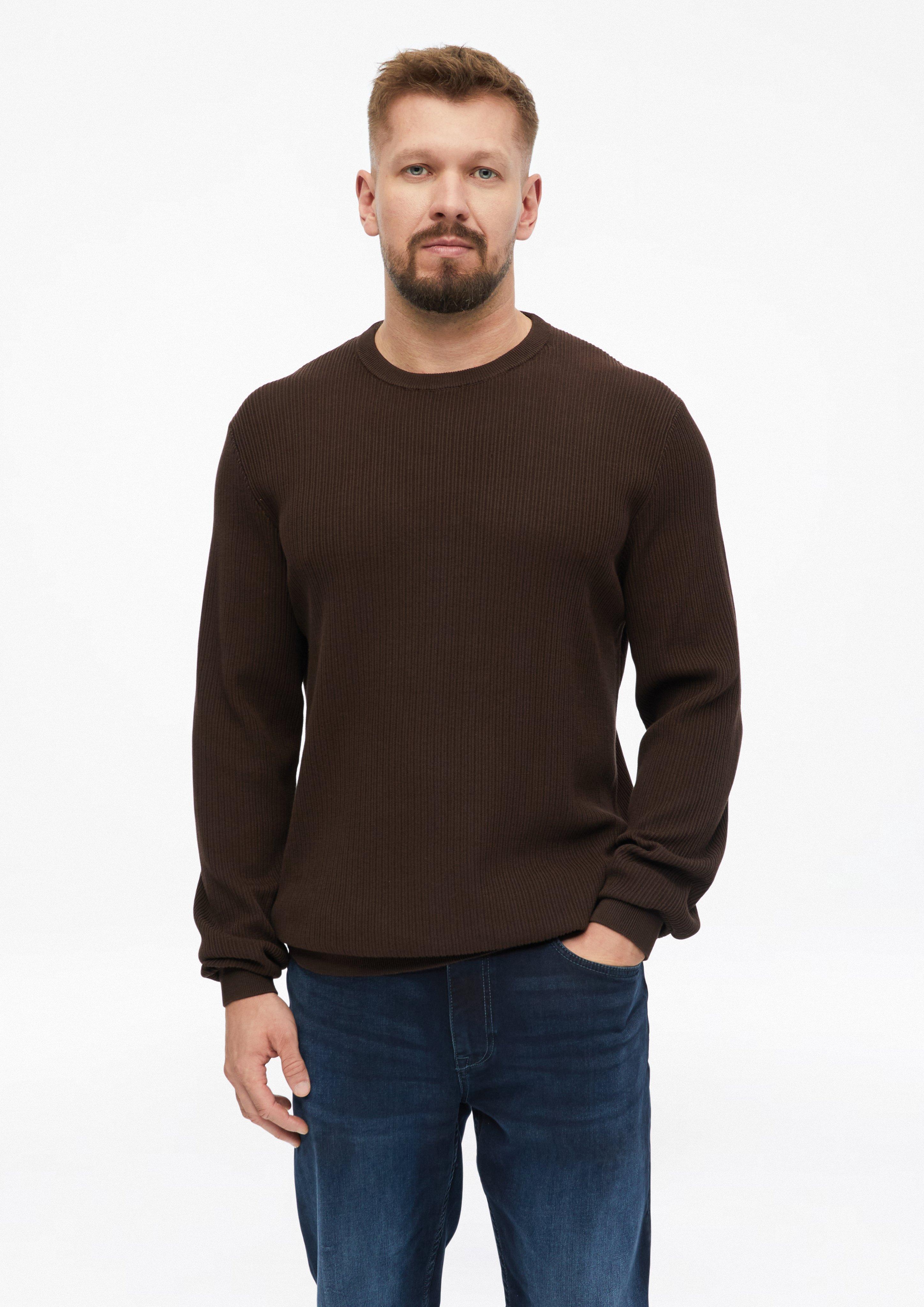 Pull en coton à côtes en marron foncé de s.Oliver Men Tall Sizes