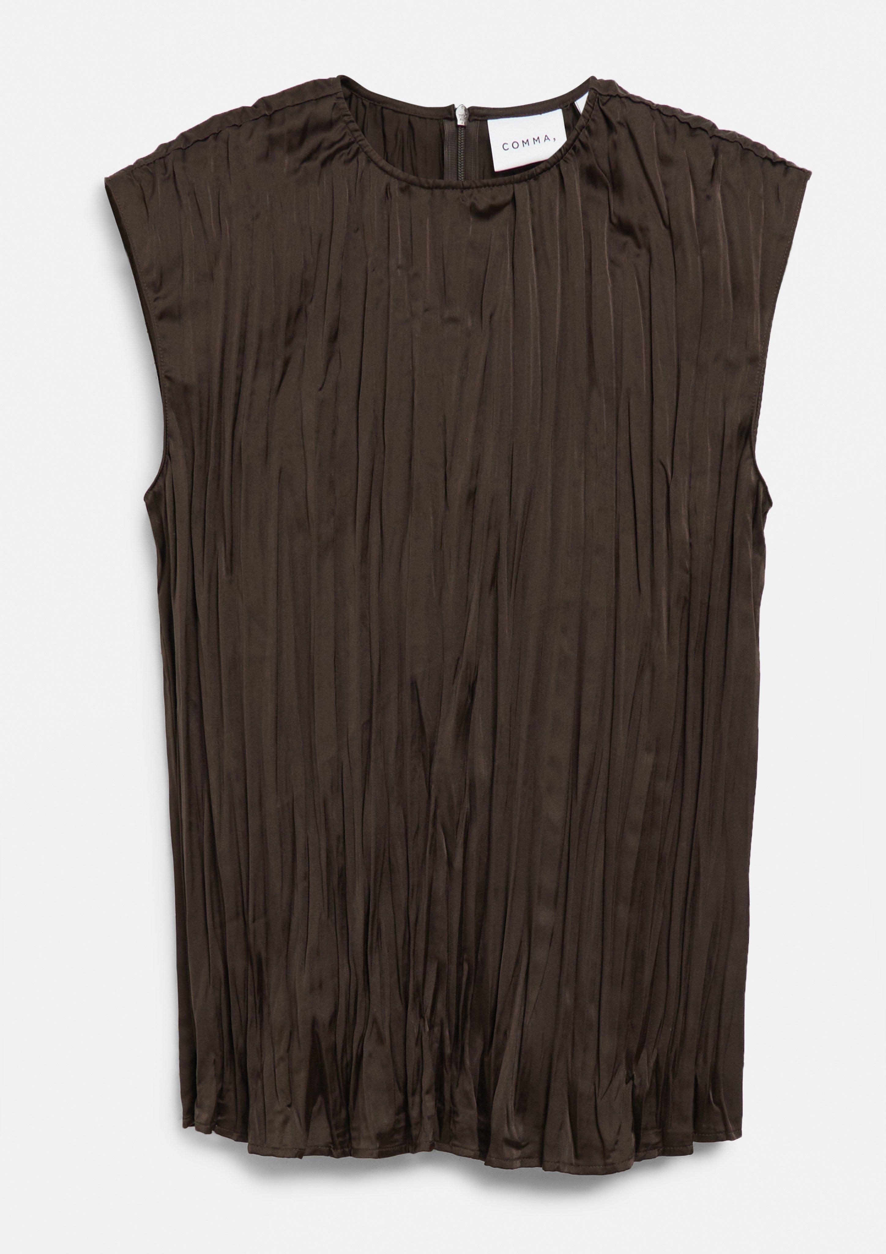 Blouse-style top made of crinkled pleated fabric in dark brown by COMMA