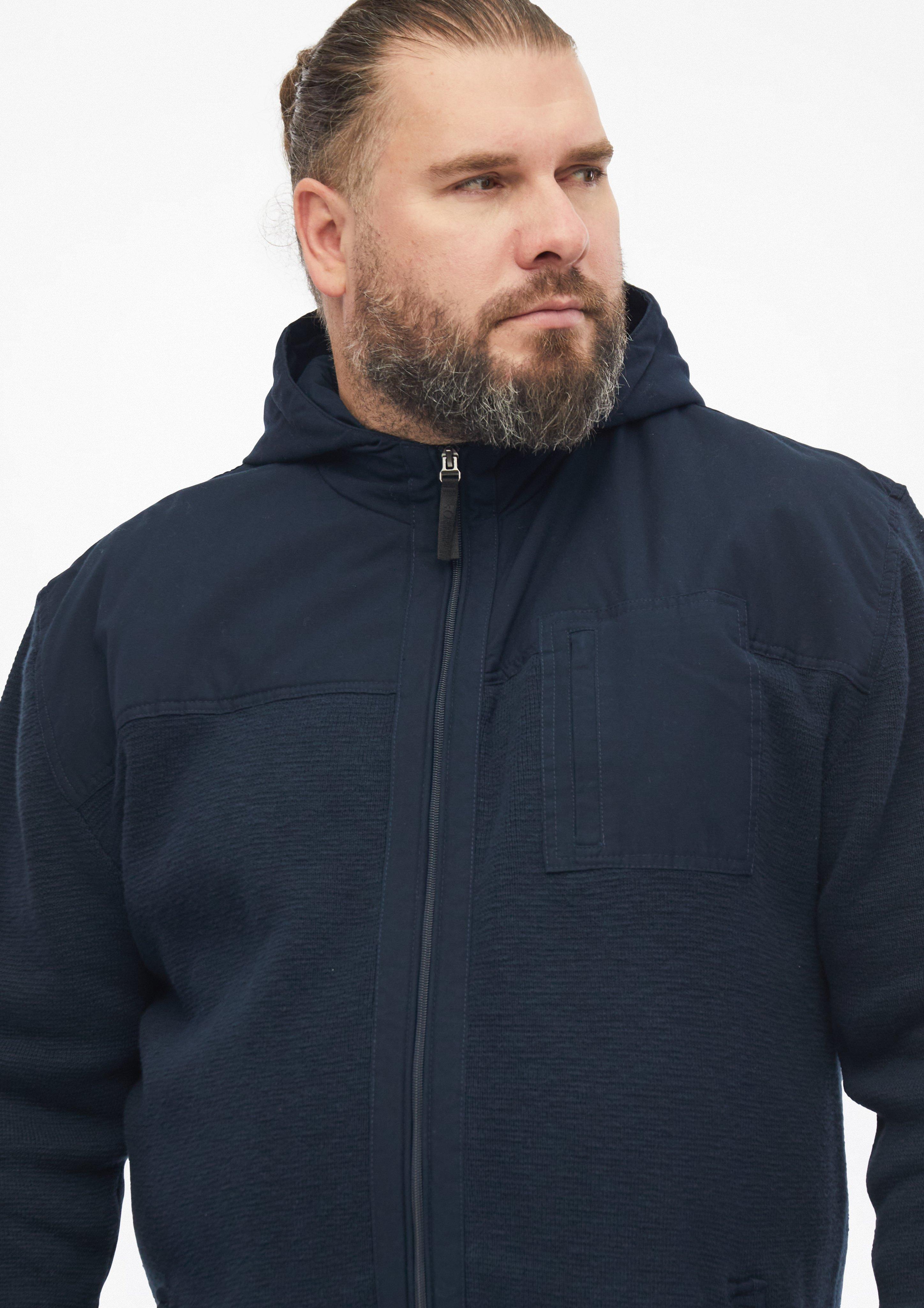 Hommes Cardigan sportif à capuche en mélange de tissus en bleu de s.Oliver Men Big Sizes