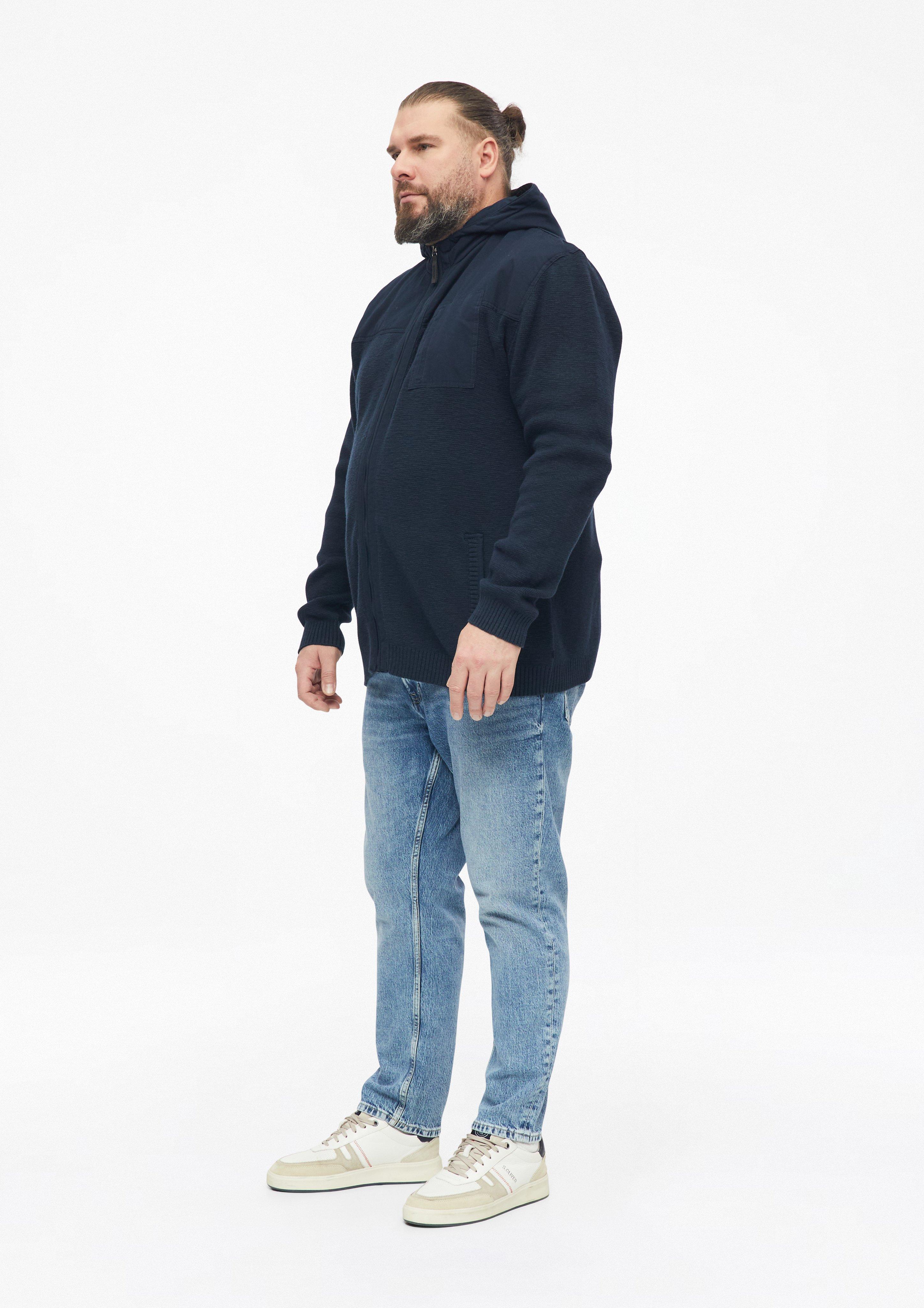Hommes Cardigan sportif à capuche en mélange de tissus en bleu de s.Oliver Men Big Sizes
