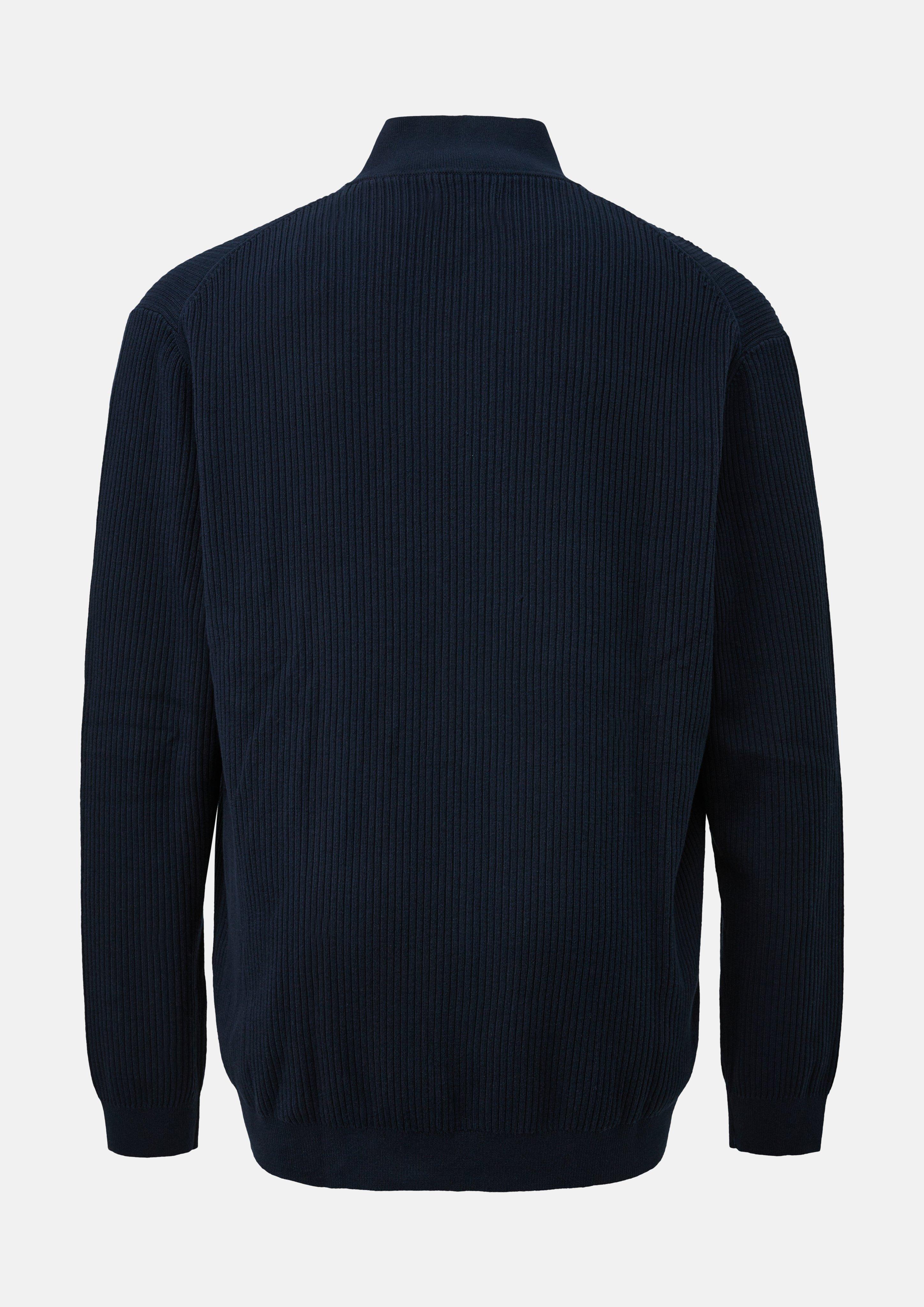 Men Button-front cotton pullover with ribbed texture in blue by s.Oliver Men Big Sizes