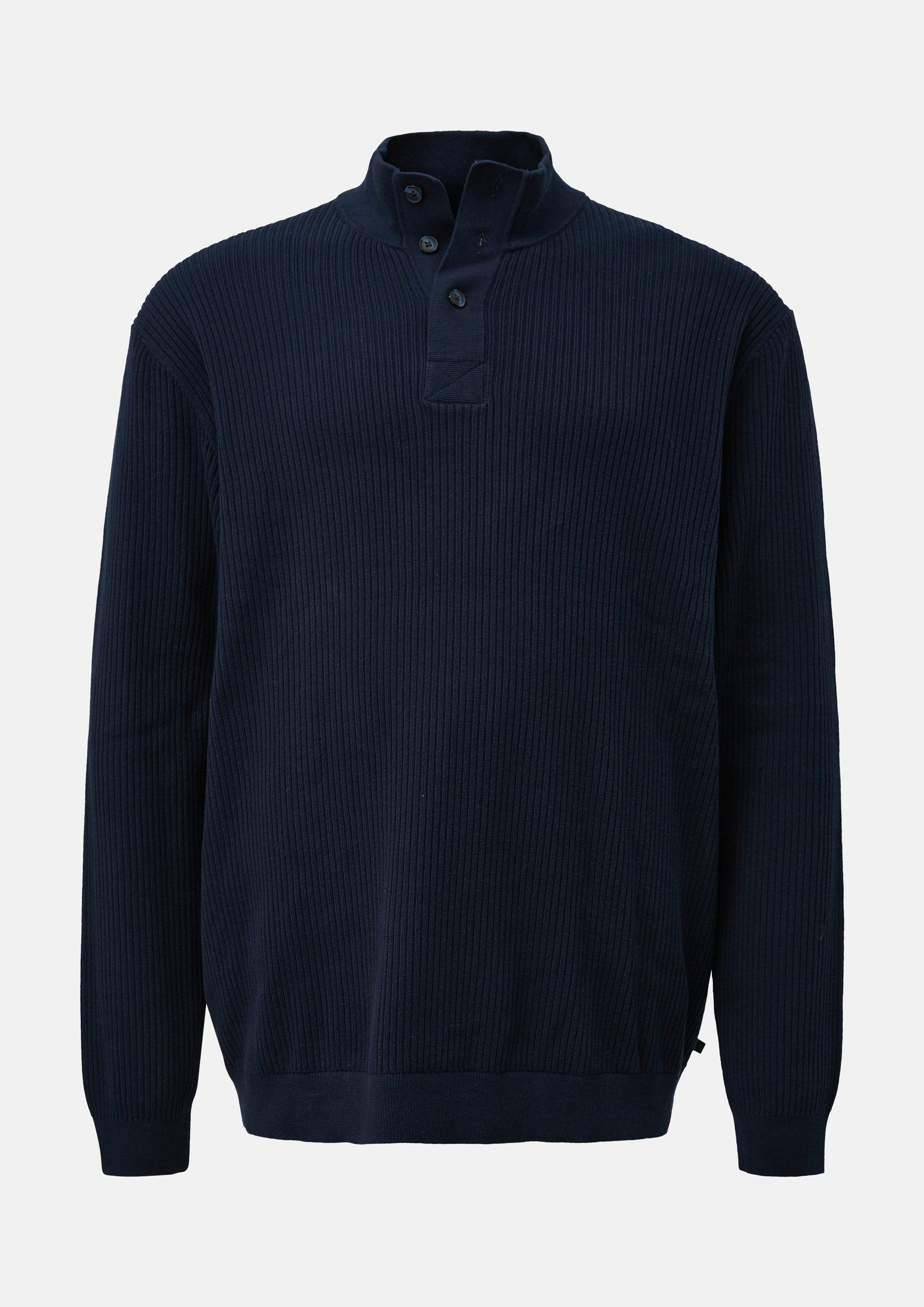 Men Button-front cotton pullover with ribbed texture in blue by s.Oliver Men Big Sizes