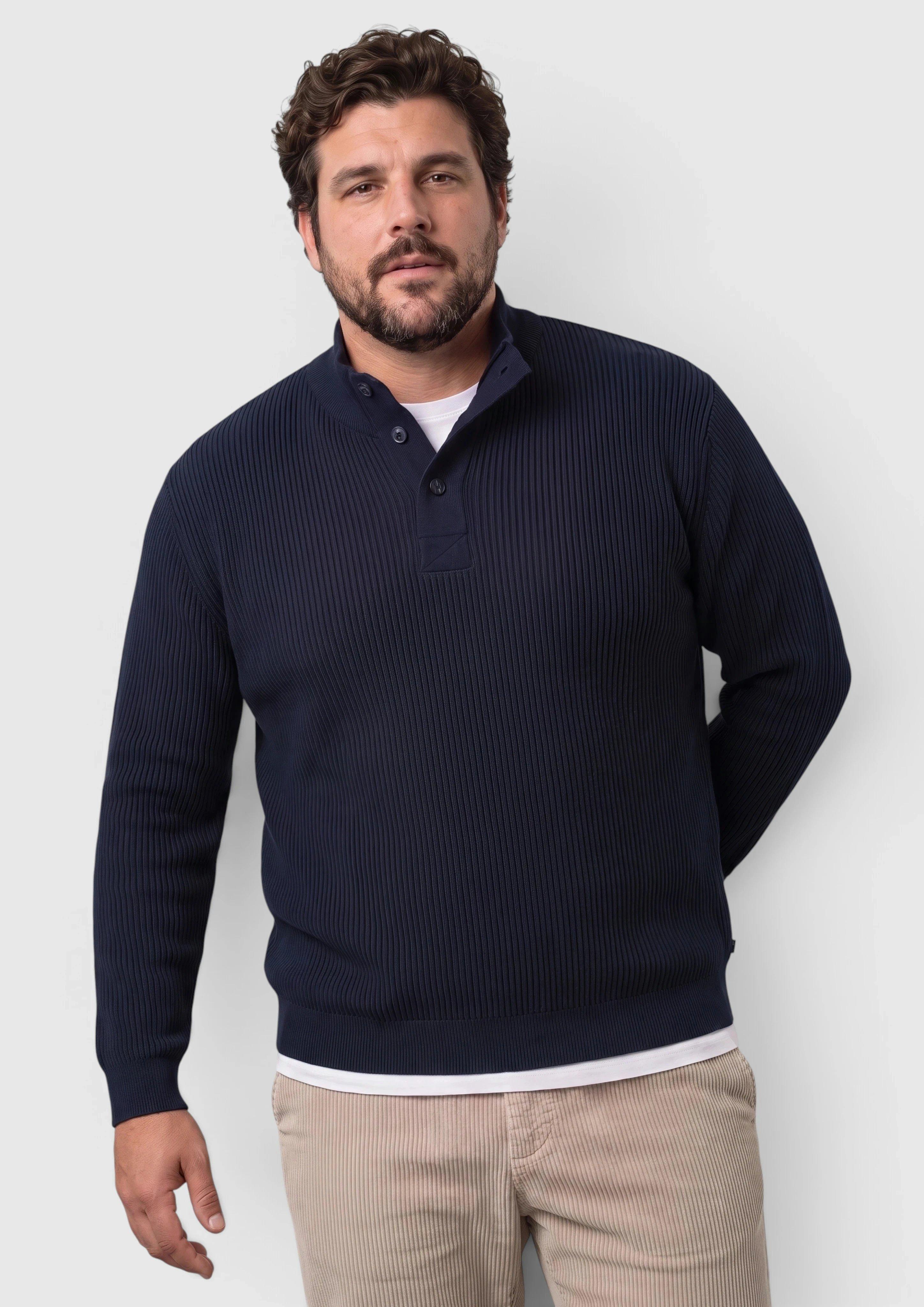 Pull à col roulé en coton boutonné, avec bords-côtes en bleu marine de s.Oliver Men Big Sizes