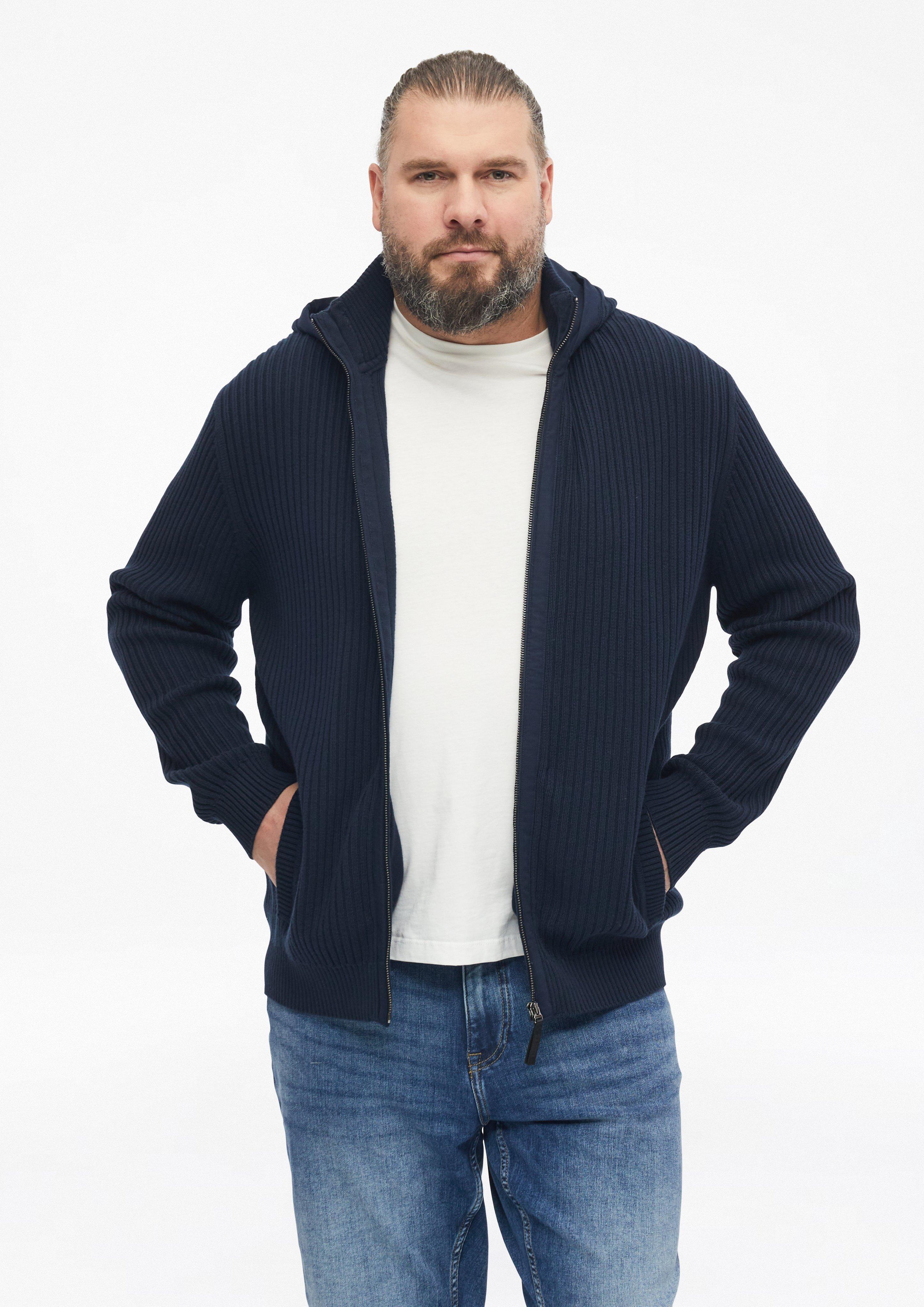 Kapuzen-Strickjacke im Fabricmix in Farbe navy von s.Oliver Men Big Sizes