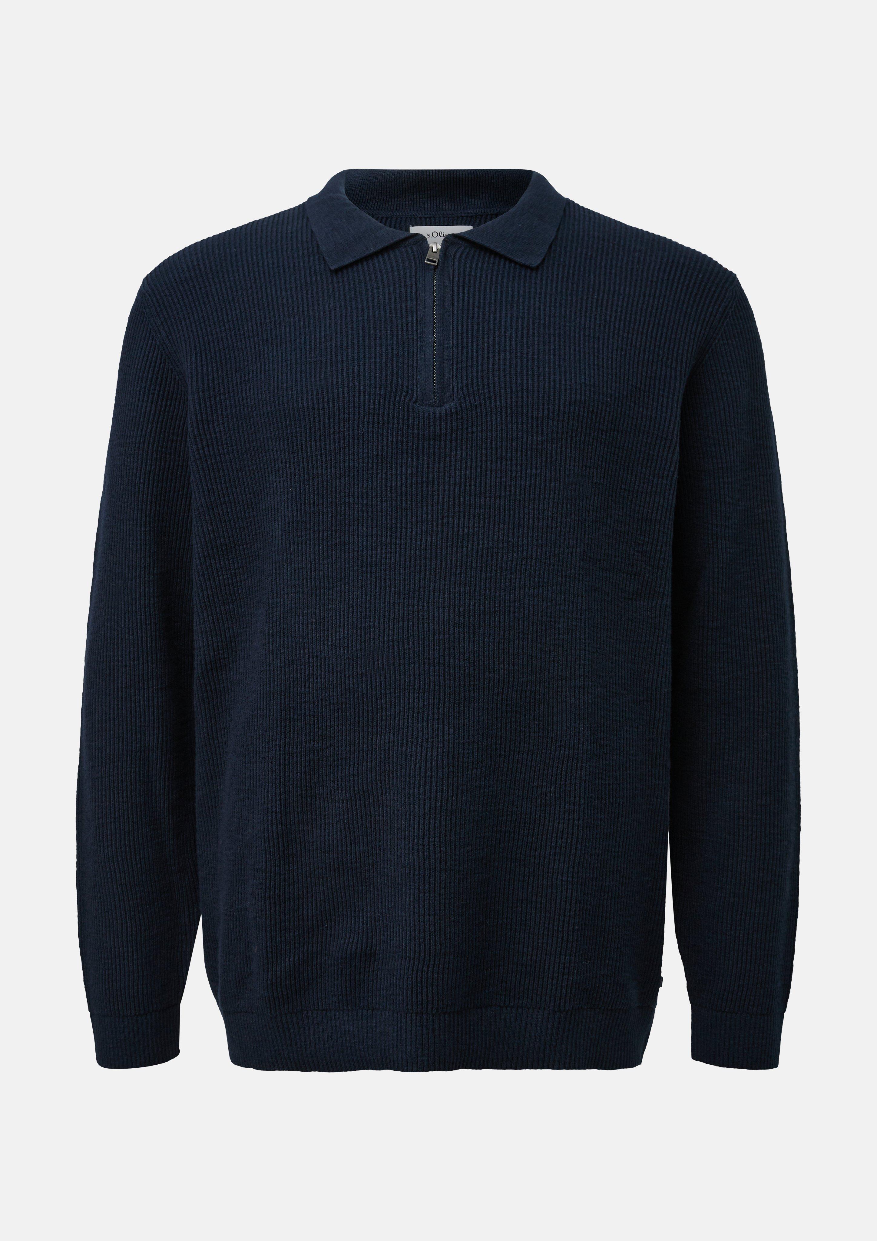 Hommes Polo en maille à fermeture éclair et texture côtelée en bleu de s.Oliver Men Big Sizes