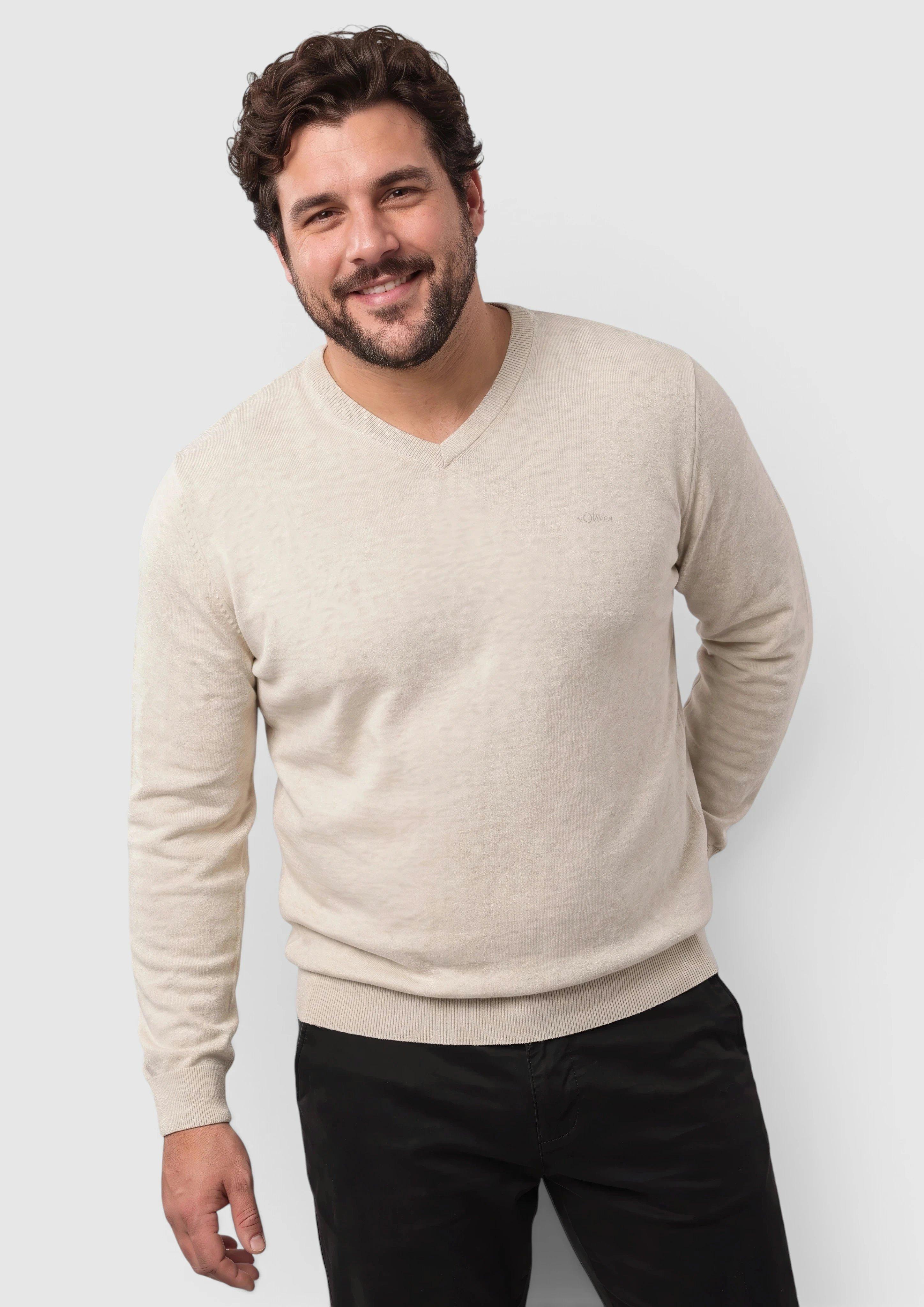 Gebreide trui met geborduurd logo in lichtbeige van s.Oliver Men Big Sizes