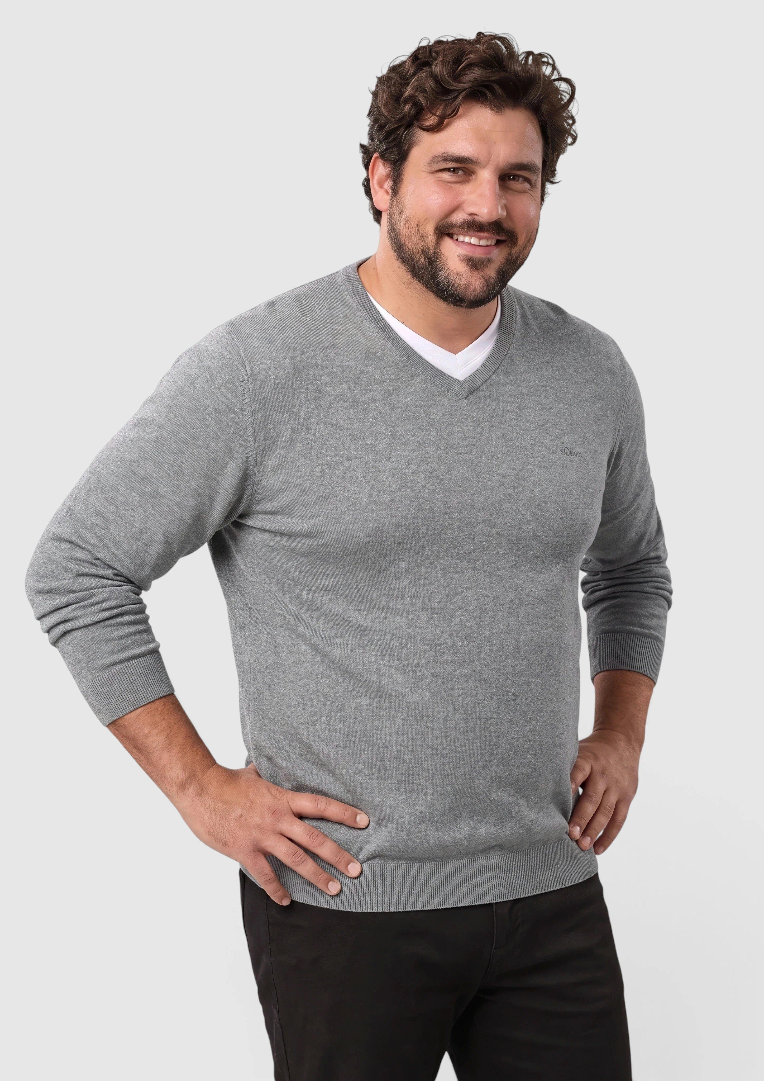 Strickpullover mit Logo-Stickerei in Farbe grau von s.Oliver Men Big Sizes