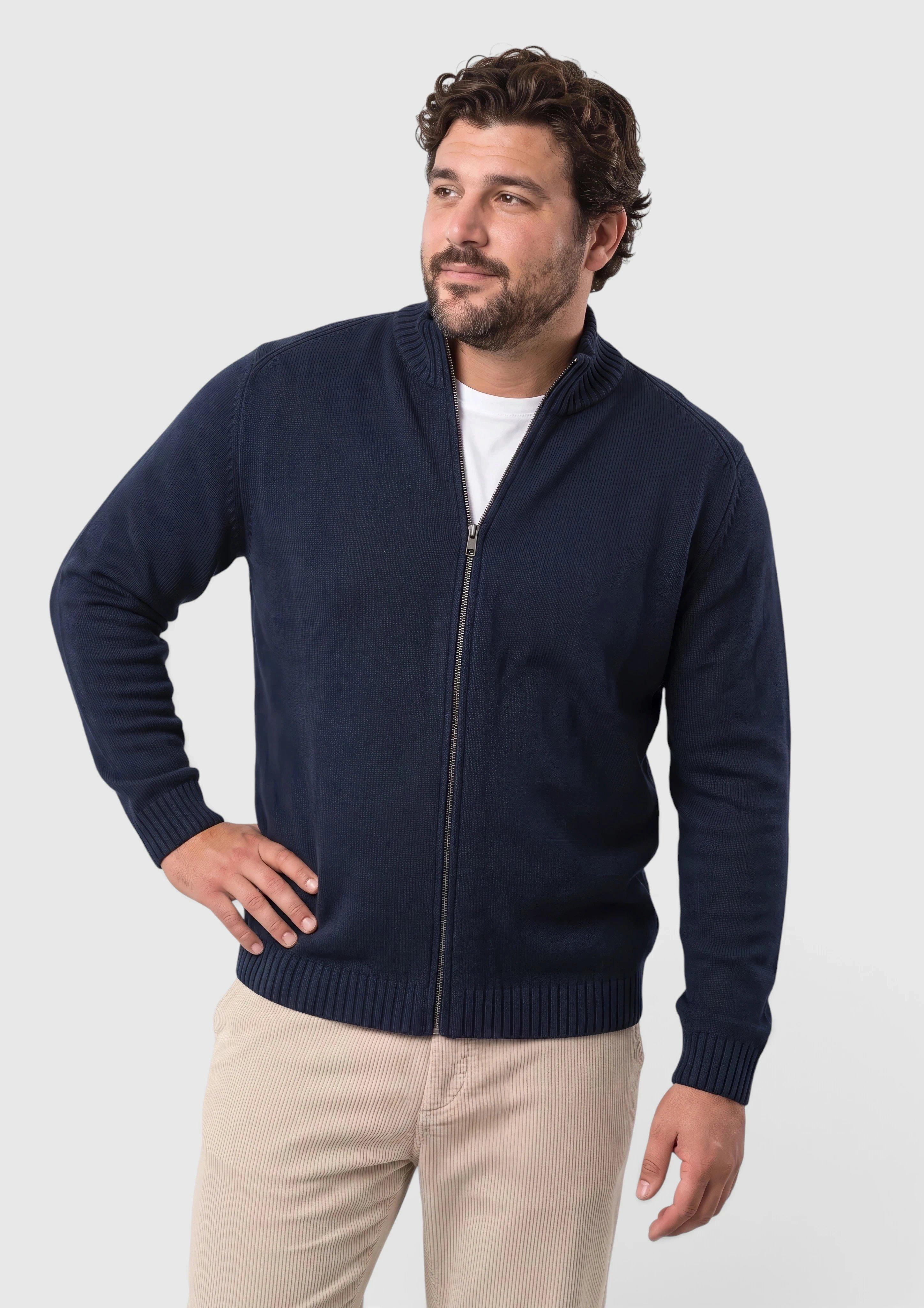 100% Cotton Zip-Up Cardigan in navy by s.Oliver Men Big Sizes