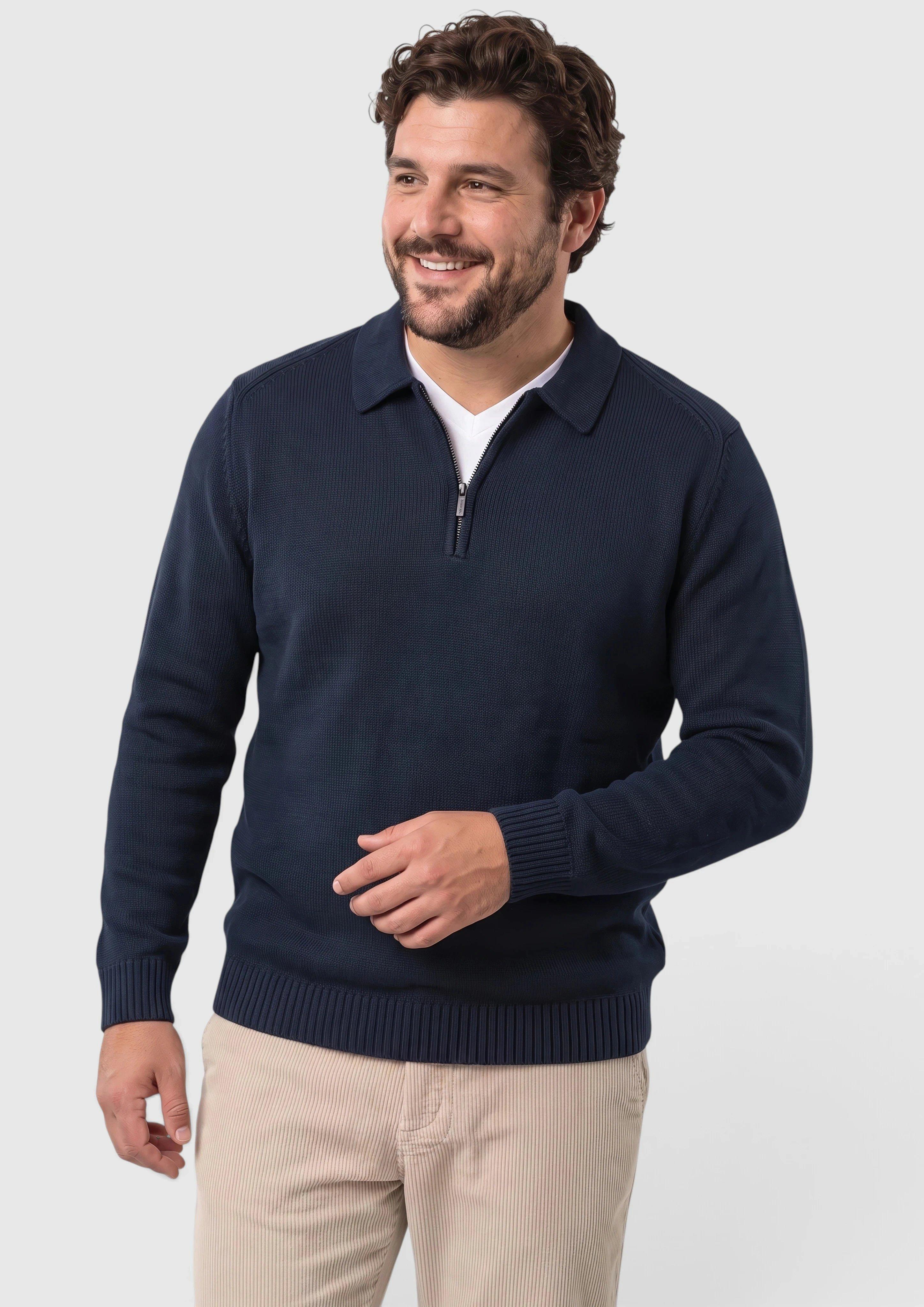 Polo zippé en maille 100 % coton en bleu marine de s.Oliver Men Big Sizes