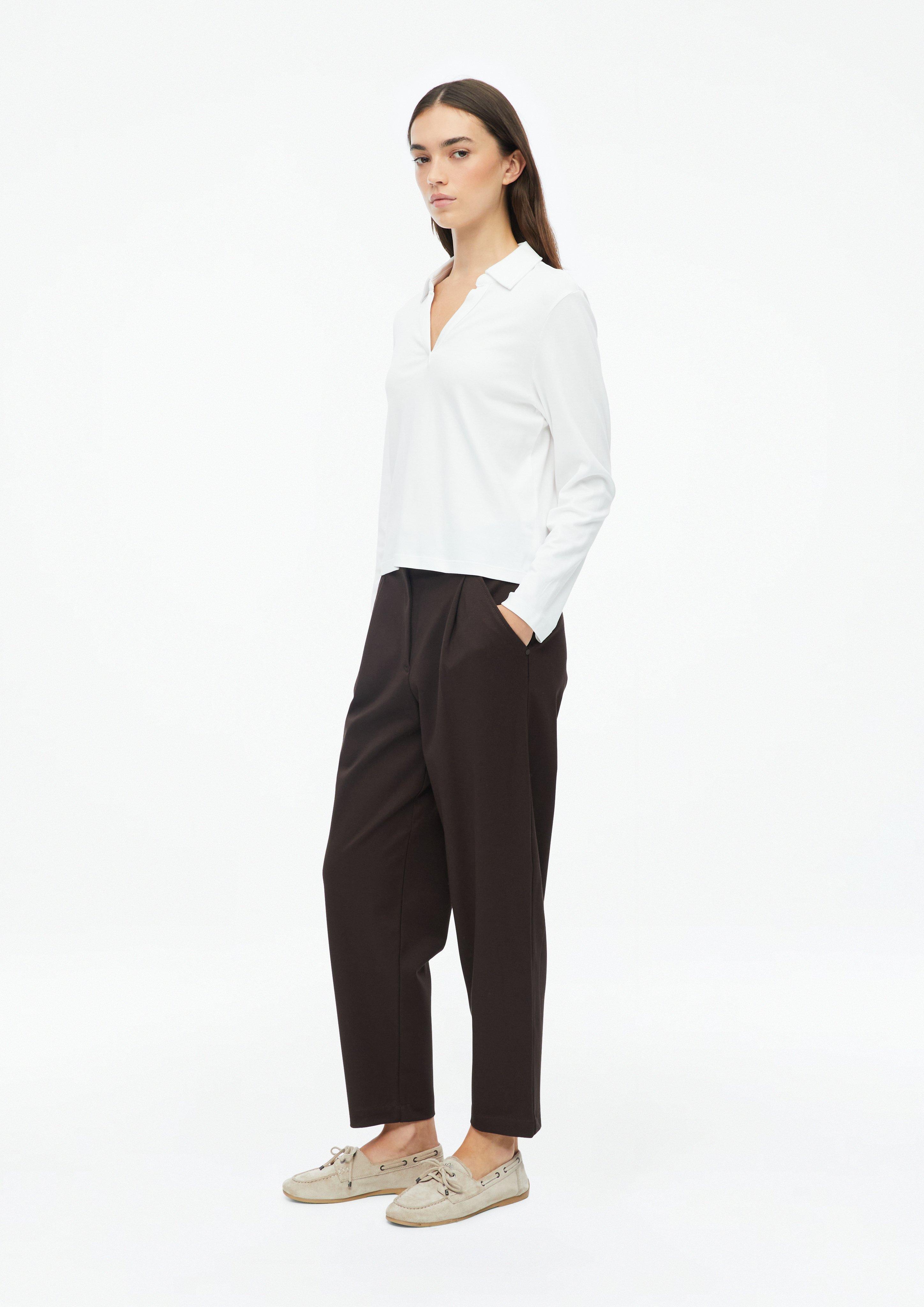 Dames Broek met wijd uitlopende pijpen en plooien in de tailleband in bruin van s.Oliver