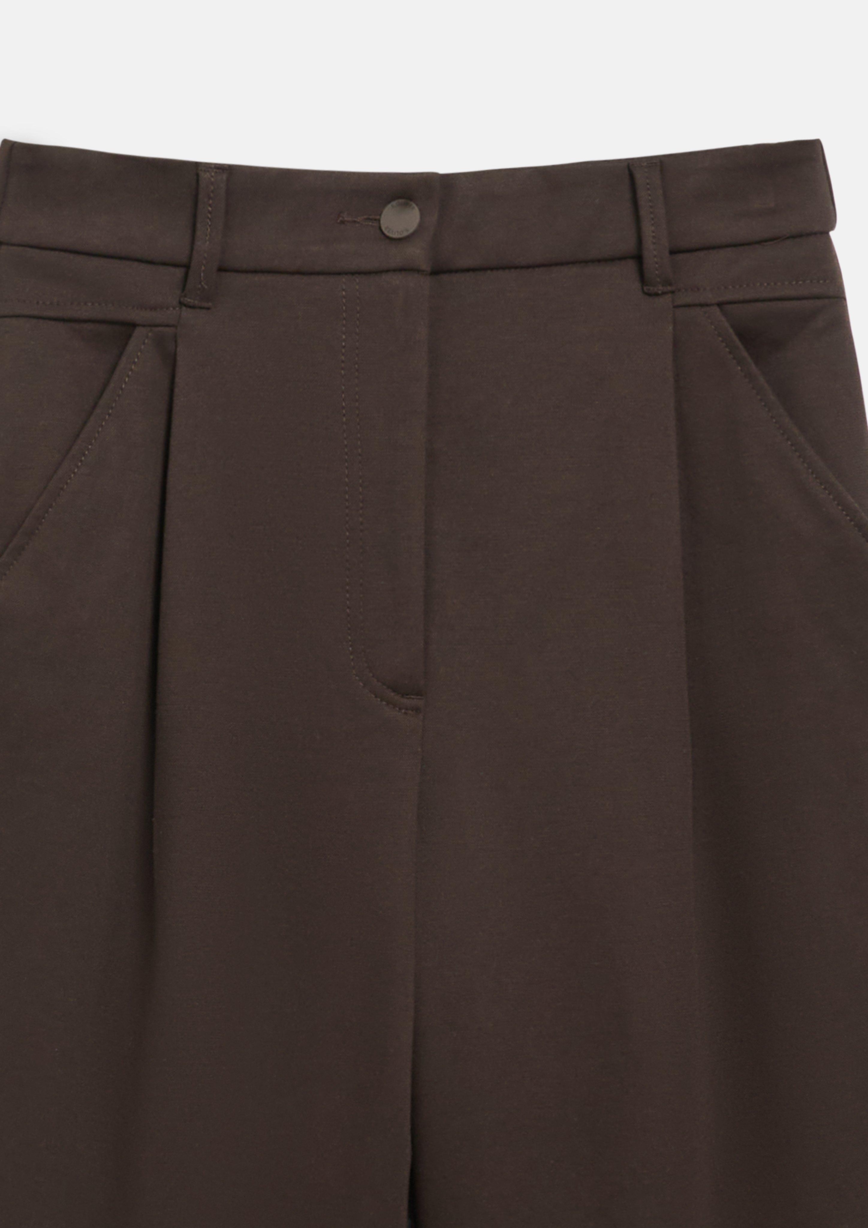 Dames Broek met wijd uitlopende pijpen en plooien in de tailleband in bruin van s.Oliver