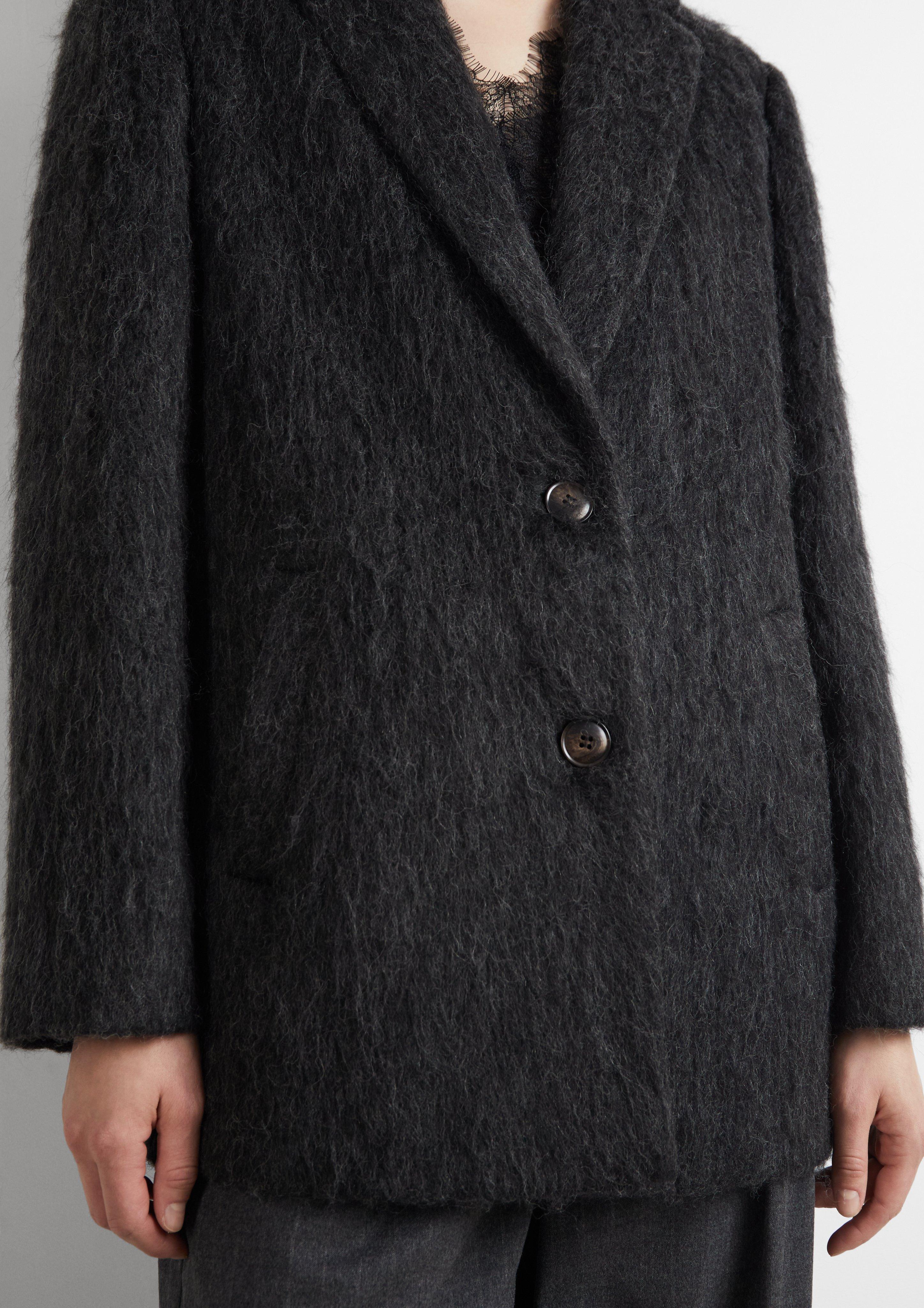Damen Gebürstete Outdoor-Jacke mit Knopfverschluss und Leistentaschen in schwarz von COMMA