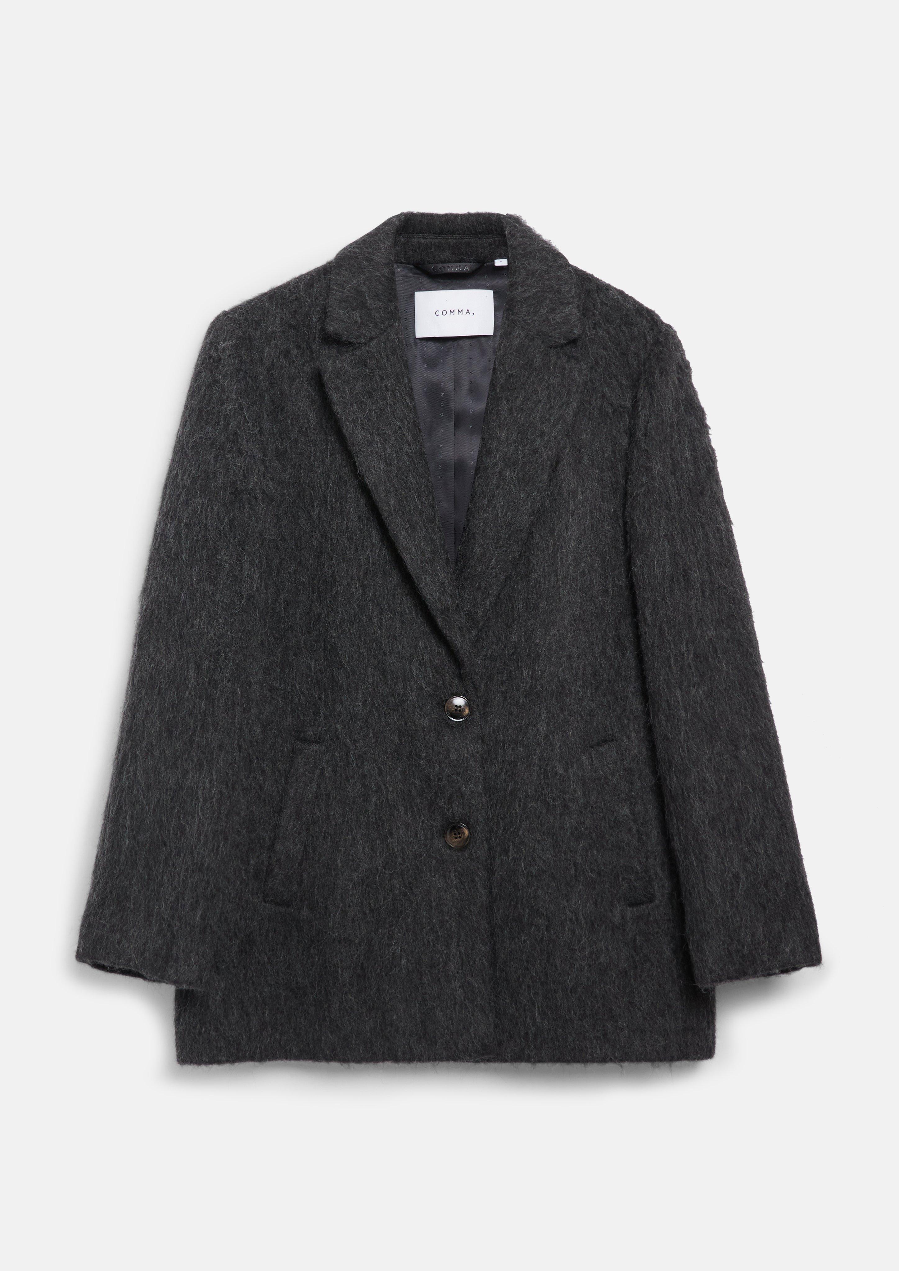 Damen Gebürstete Outdoor-Jacke mit Knopfverschluss und Leistentaschen in schwarz von COMMA