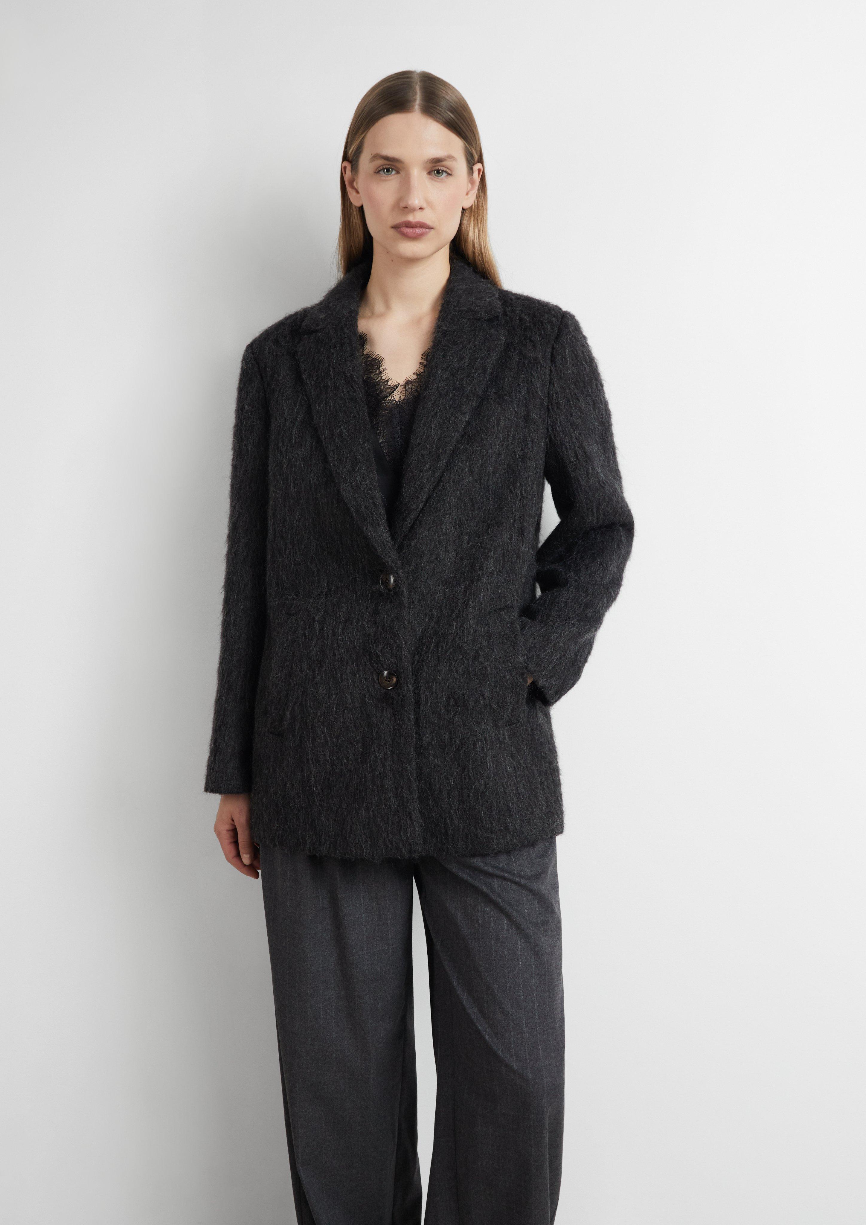 Gebürstete Outdoor-Jacke mit Knopfverschluss und Leistentaschen in Farbe schwarz von COMMA
