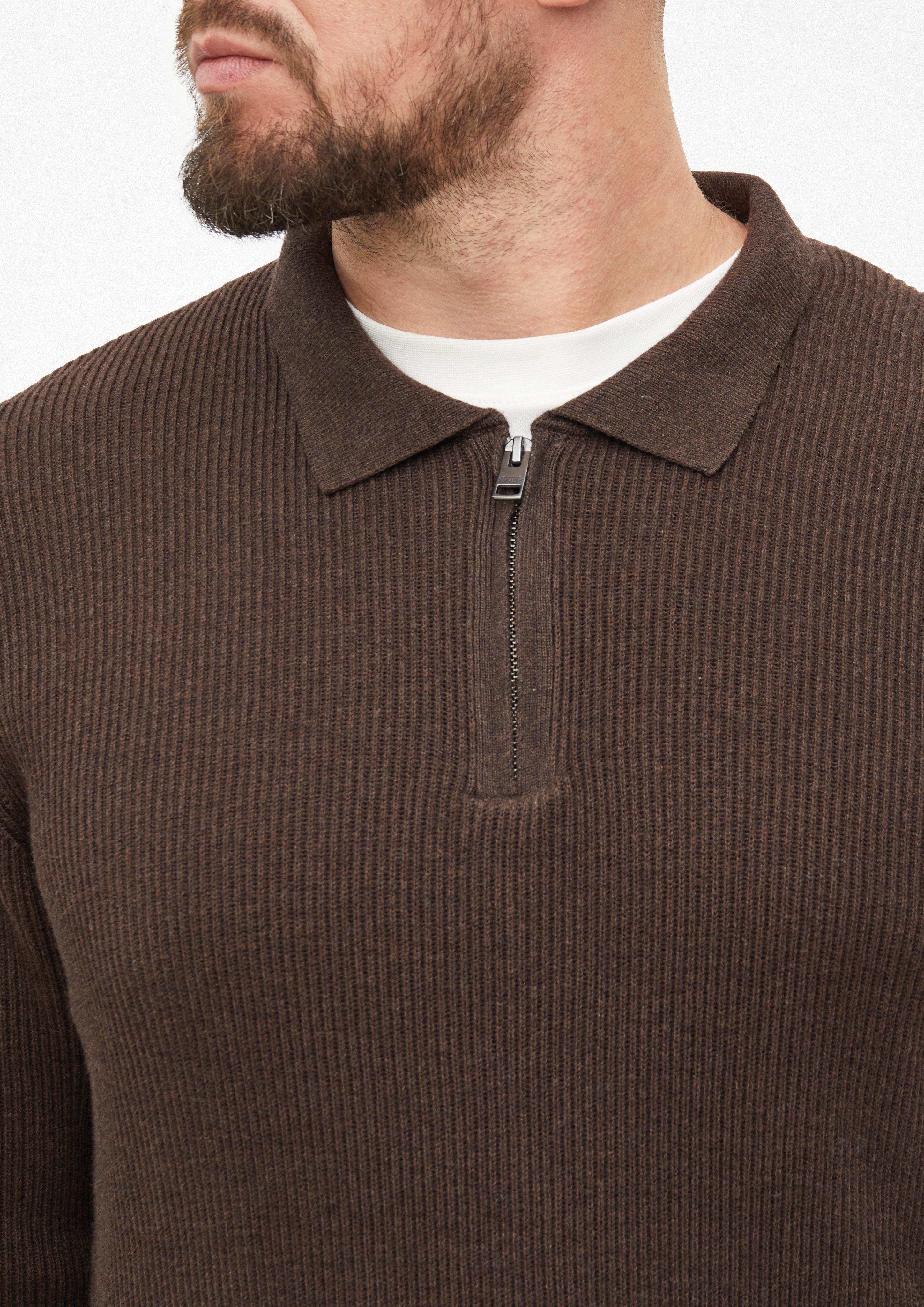 Pánové Pletený polo svetr na zip, se žebrovou strukturou v barvě hnědá od s.Oliver Men Tall Sizes