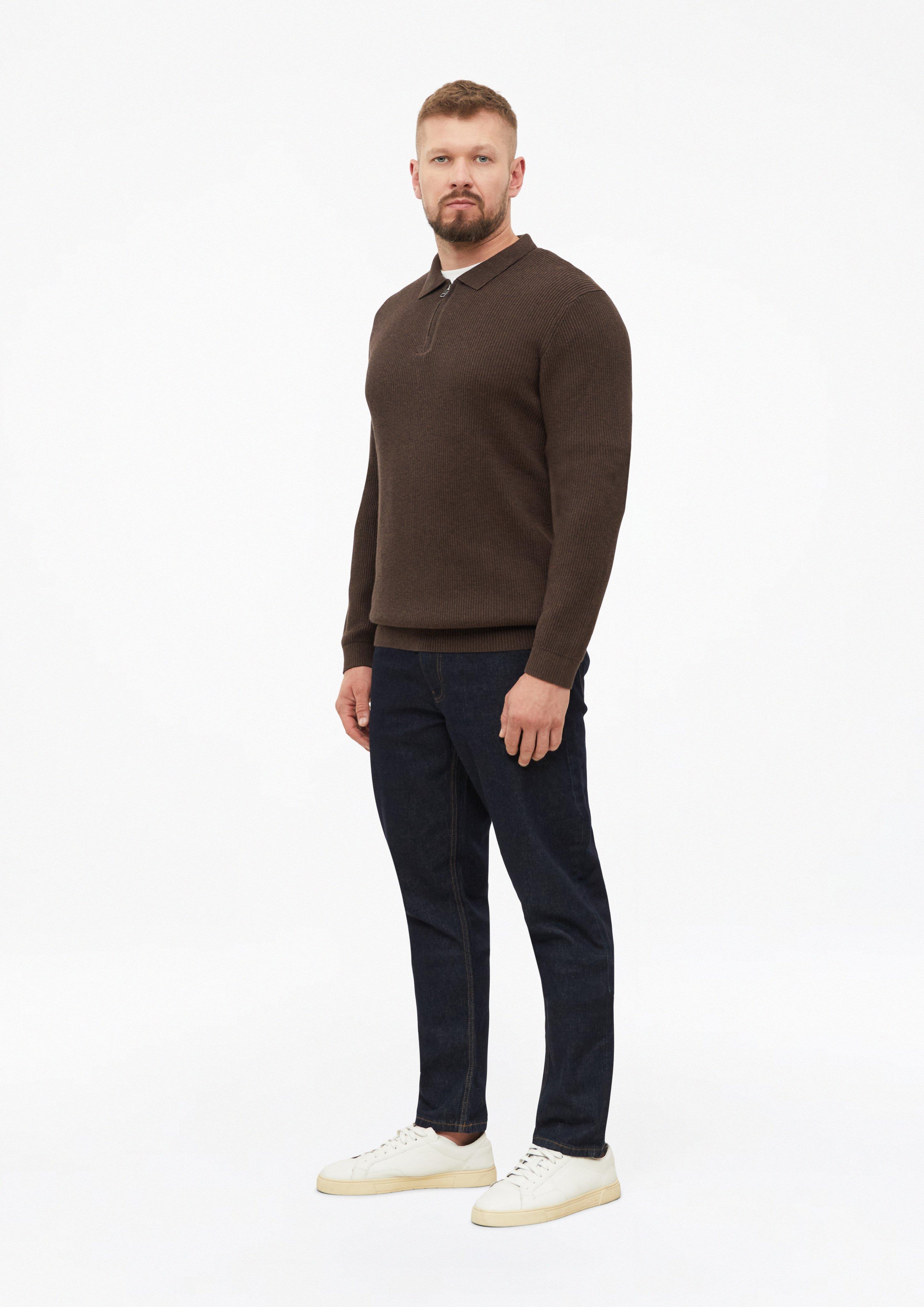 Pánové Pletený polo svetr na zip, se žebrovou strukturou v barvě hnědá od s.Oliver Men Tall Sizes