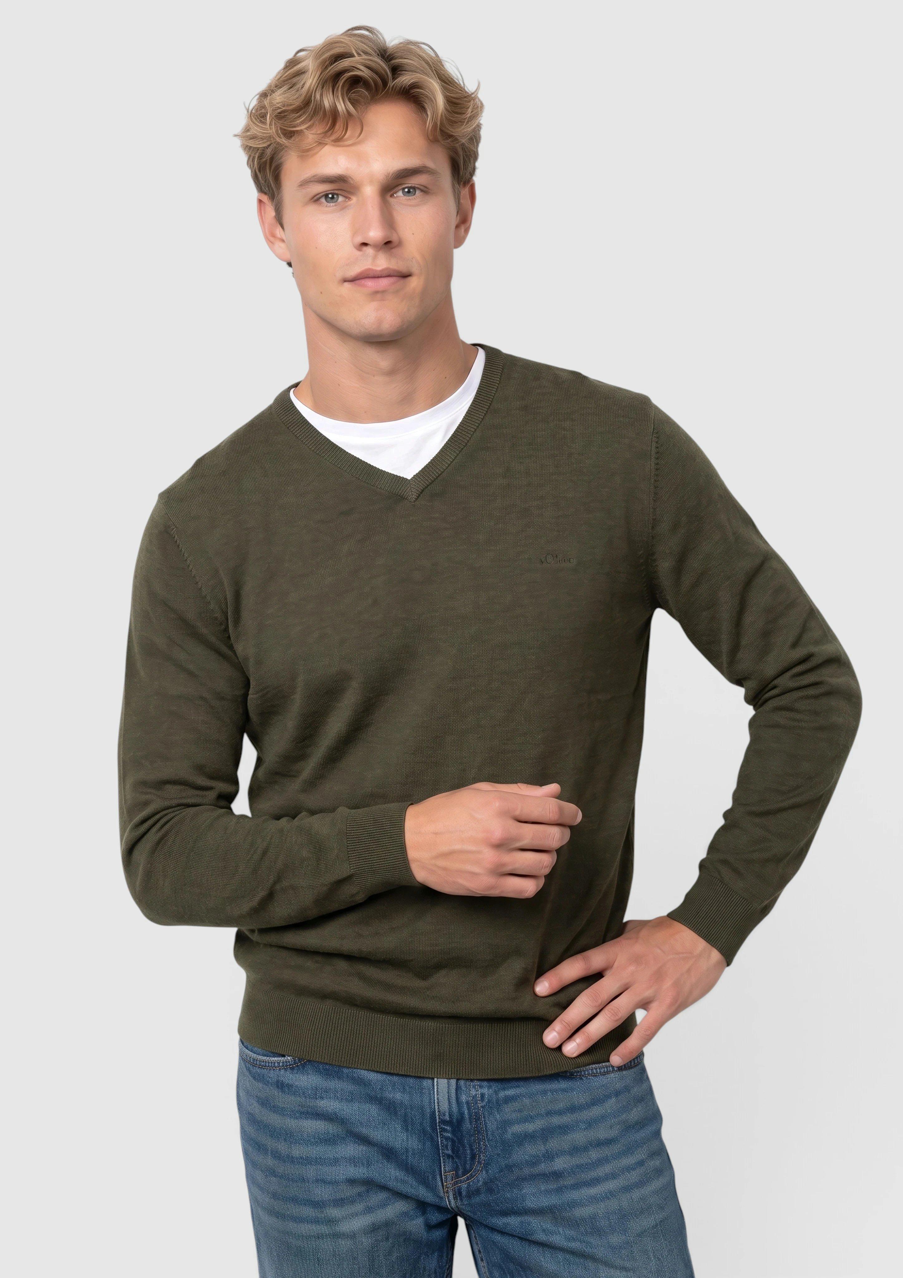 Pull en maille avec logo brodé en vert olive de s.Oliver Men Tall Sizes