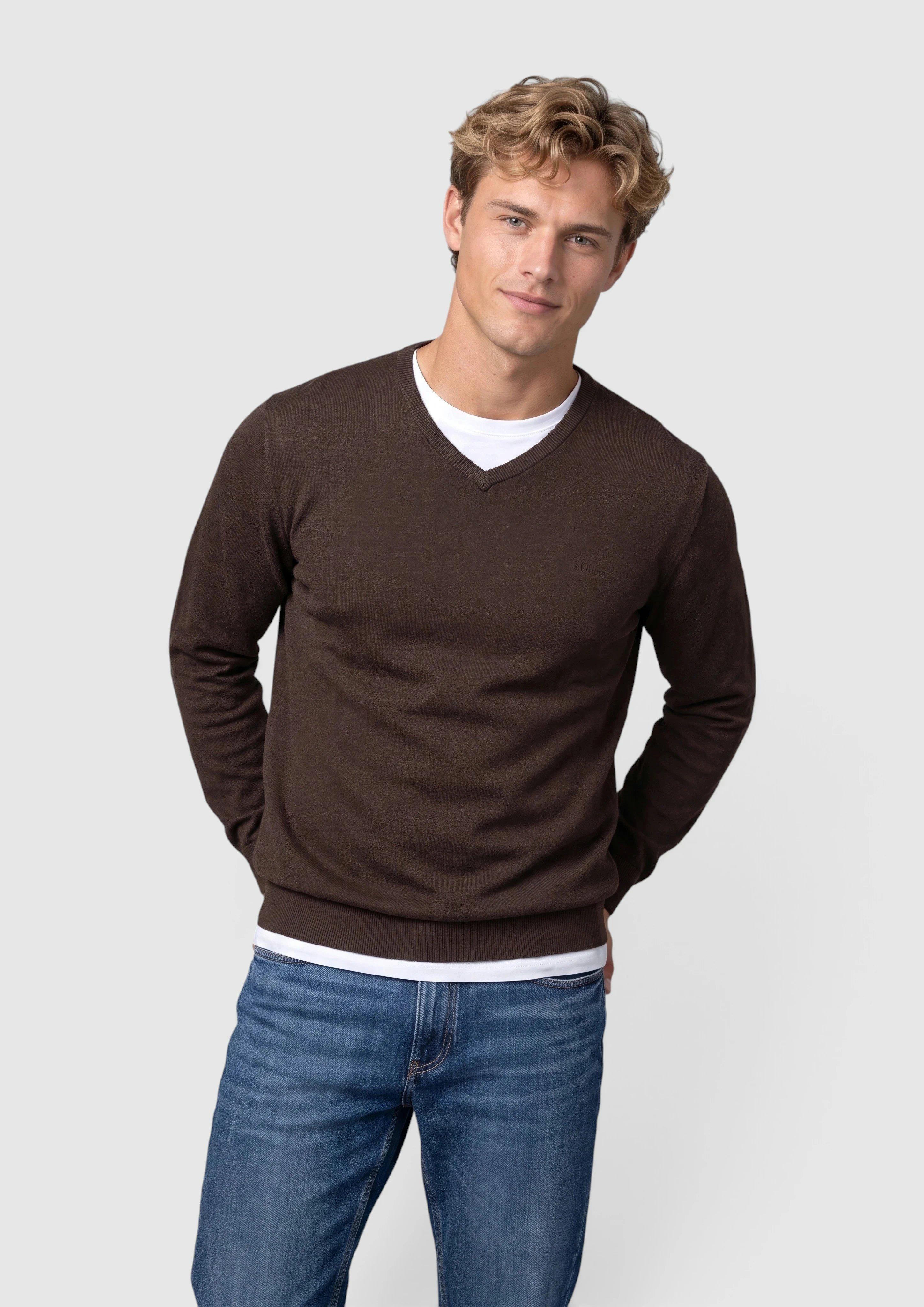 Strickpullover mit Logo-Stickerei in Farbe dunkelbraun von s.Oliver Men Tall Sizes