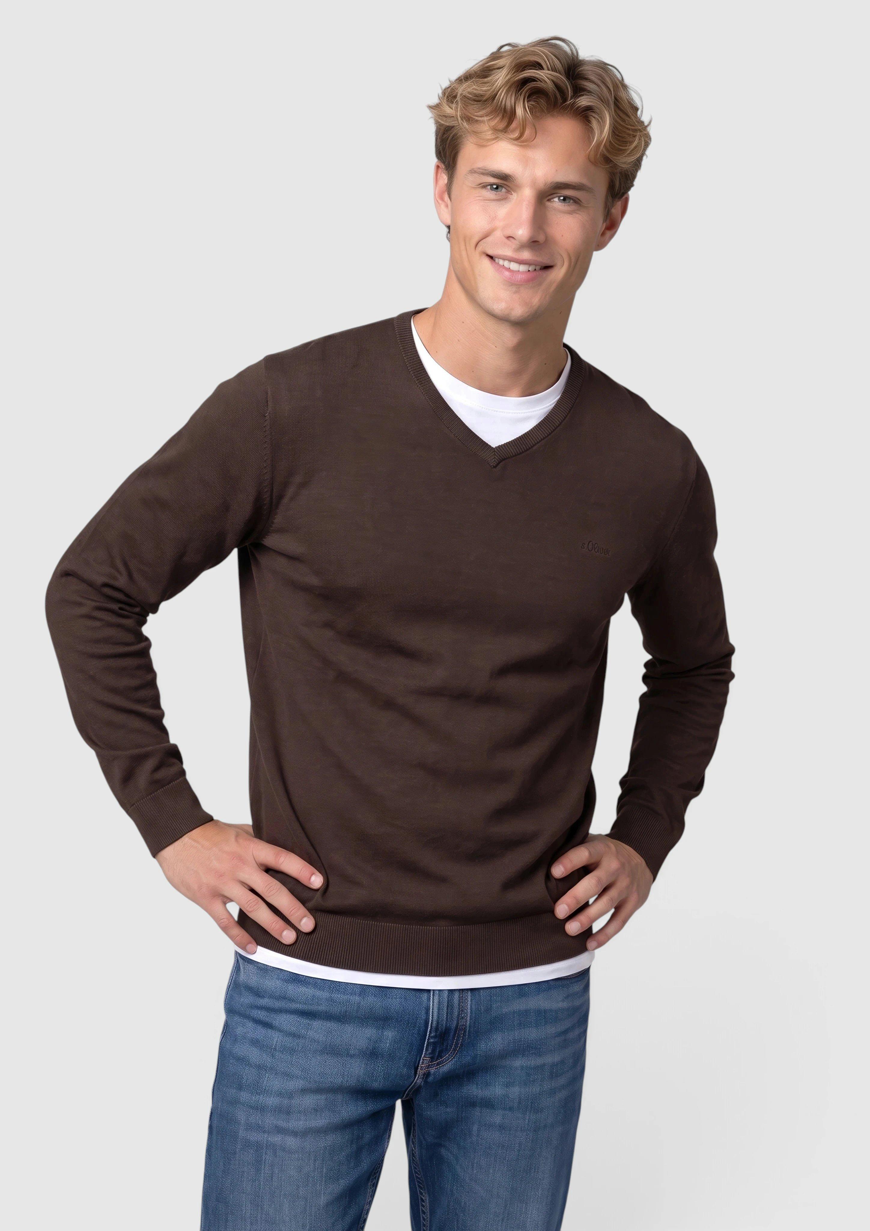 Pletený pulovr s vyšitým logem v barvě tmavohnědá od s.Oliver Men Tall Sizes