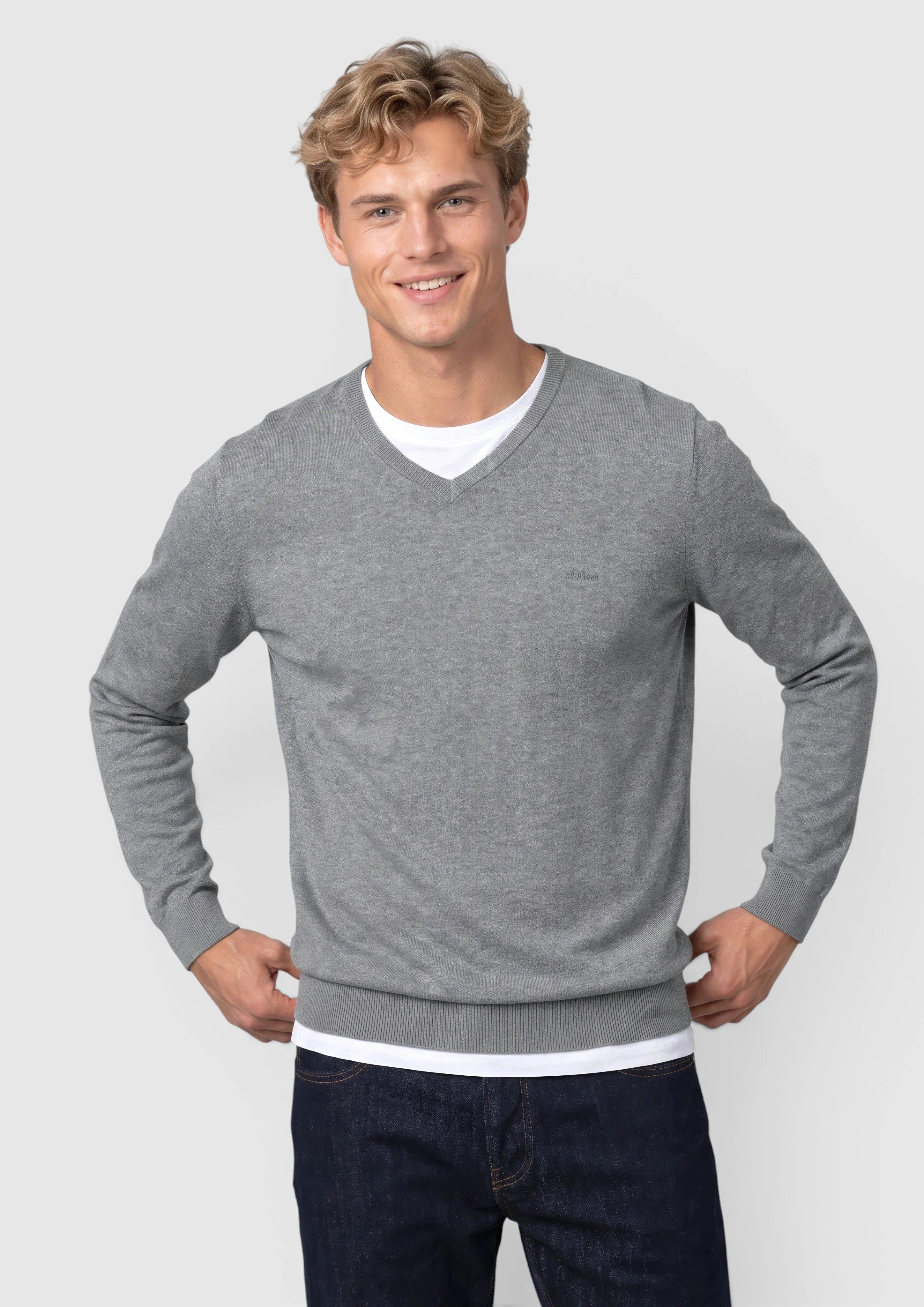 Pletený pulóver s vyšitým logom vo farbe sivá od s.Oliver Men Tall Sizes