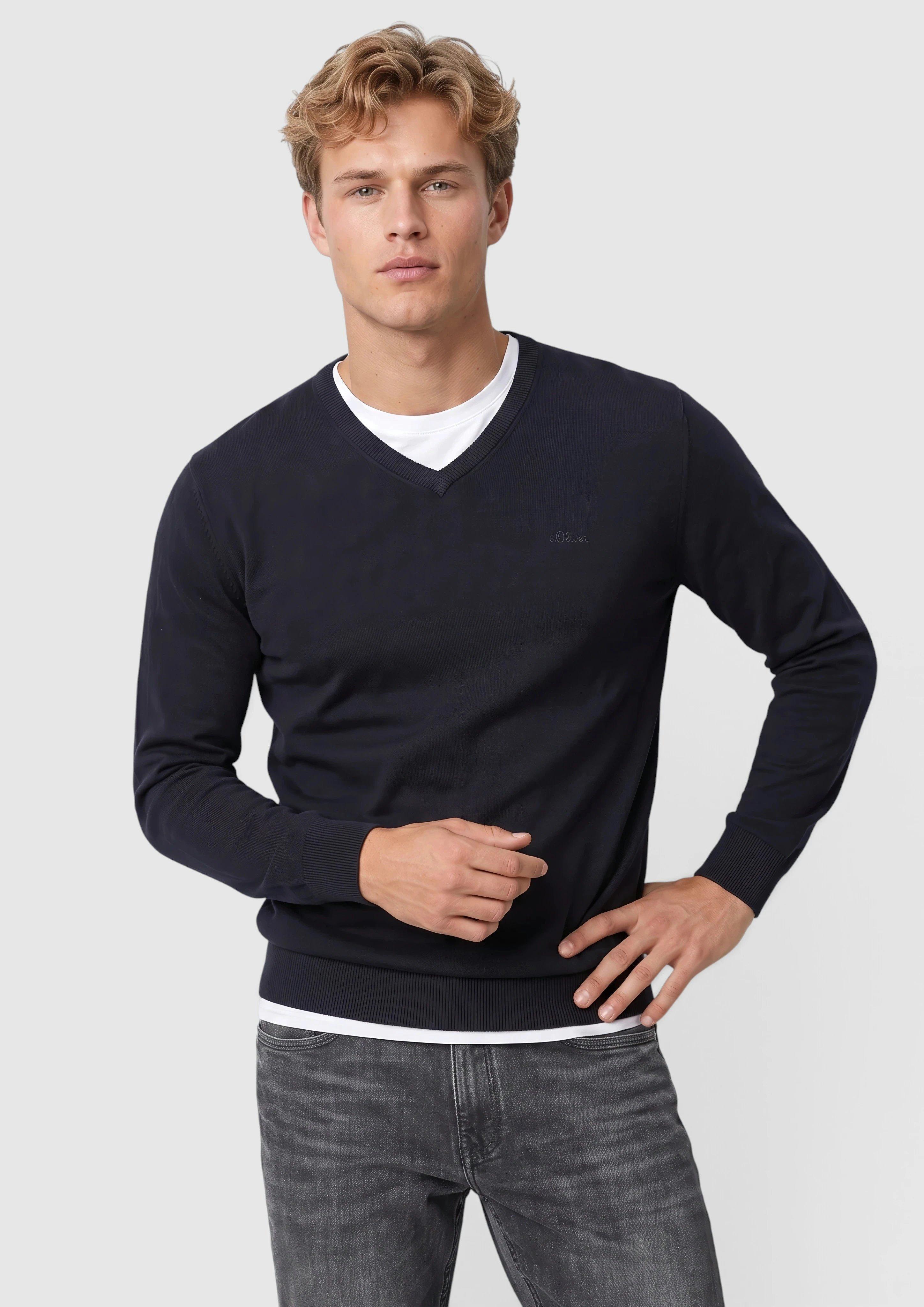 Pleten pulover z vezenim logotipom v barvi črna od s.Oliver Men Tall Sizes