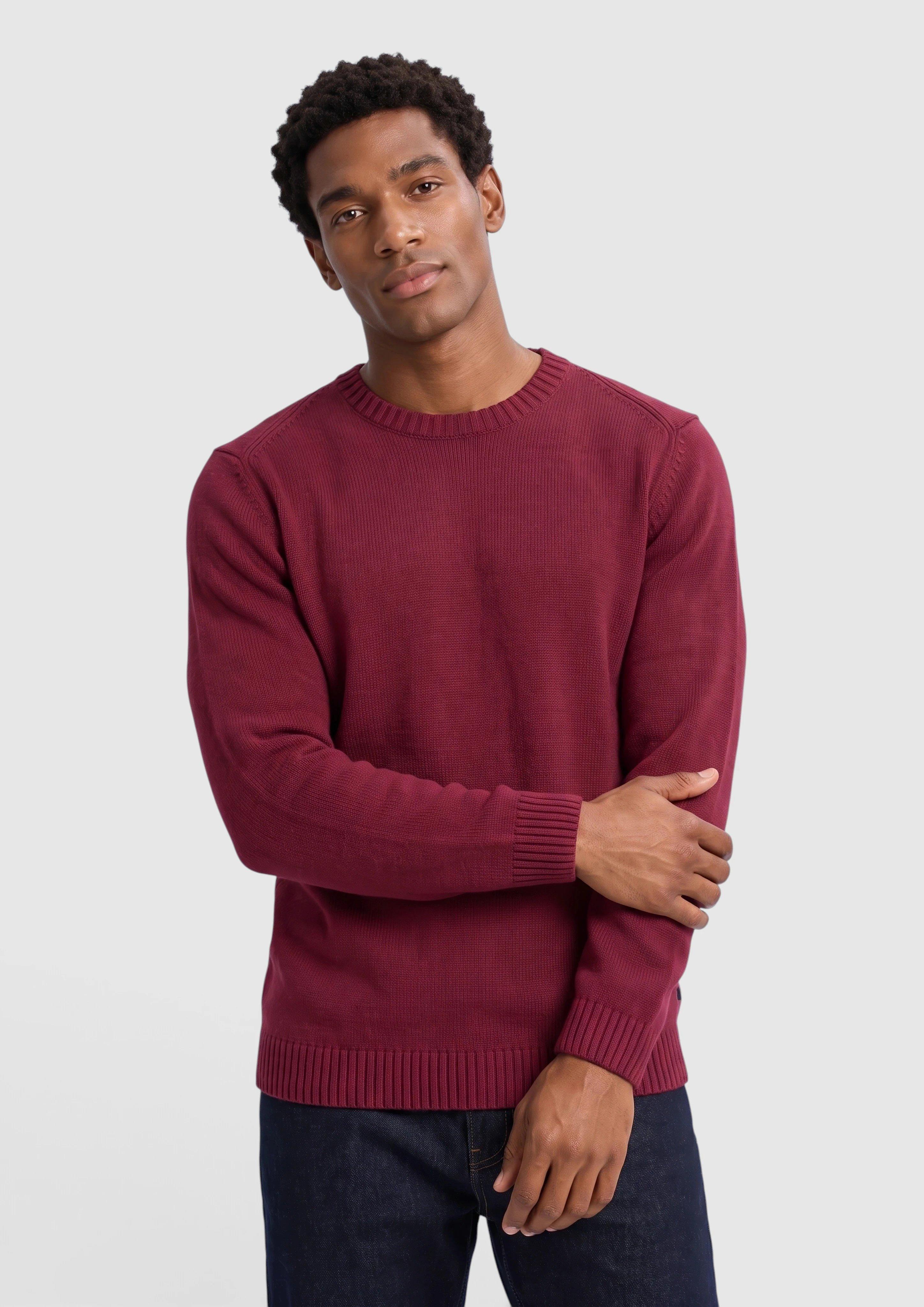 Crew-neck cotton knit sweater in bordeaux by s.Oliver Men Tall Sizes