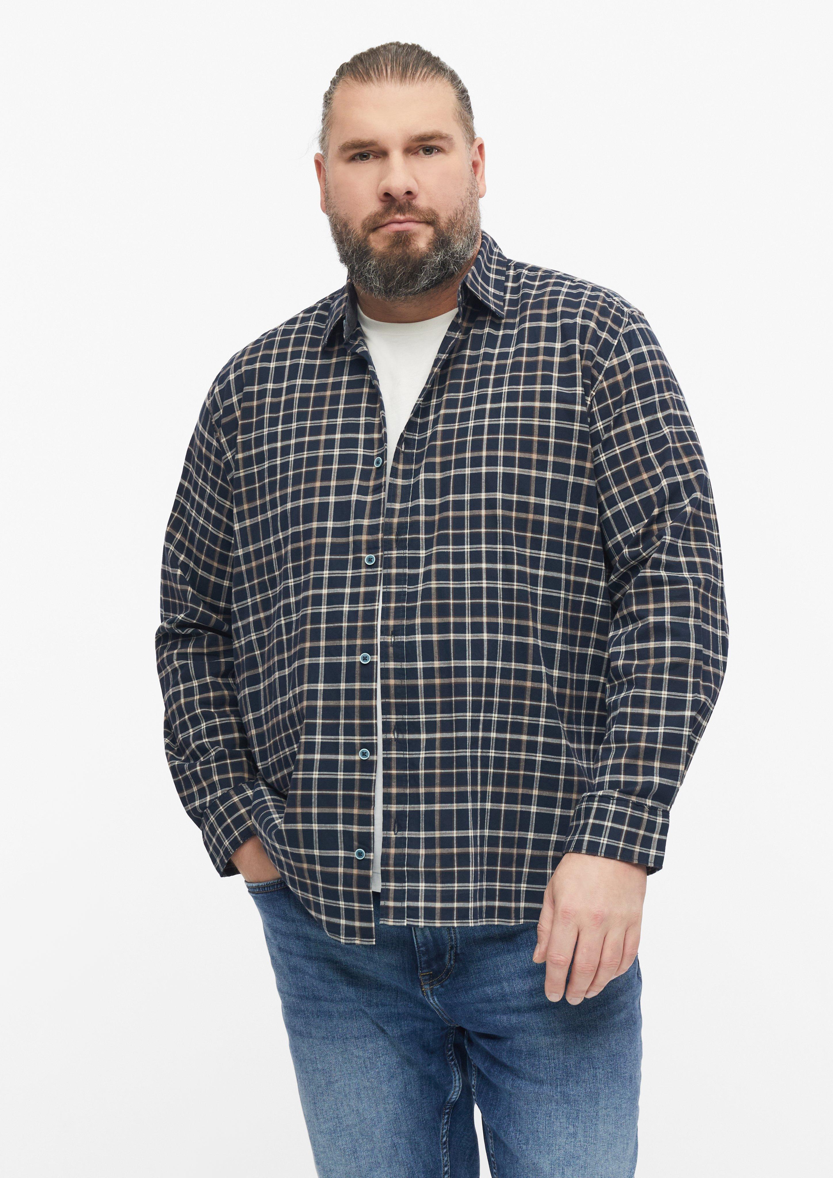 Slim Fit: Miękka koszula w kratkę z elastycznej bawełny w kolorze granatowy od s.Oliver Men Big Sizes
