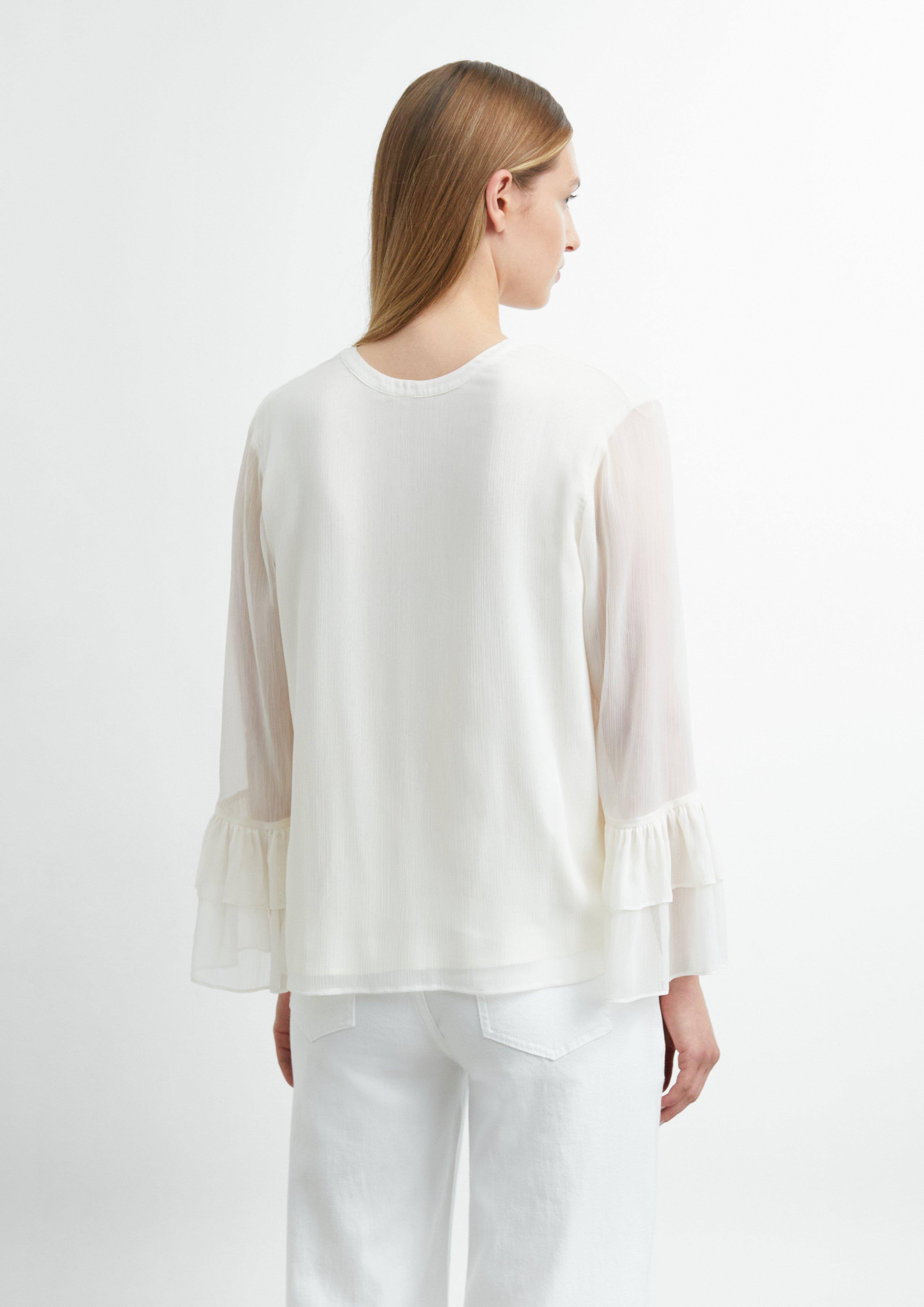 Strukturierte Chiffon-Bluse mit Volant-Ärmeln in creme von COMMA