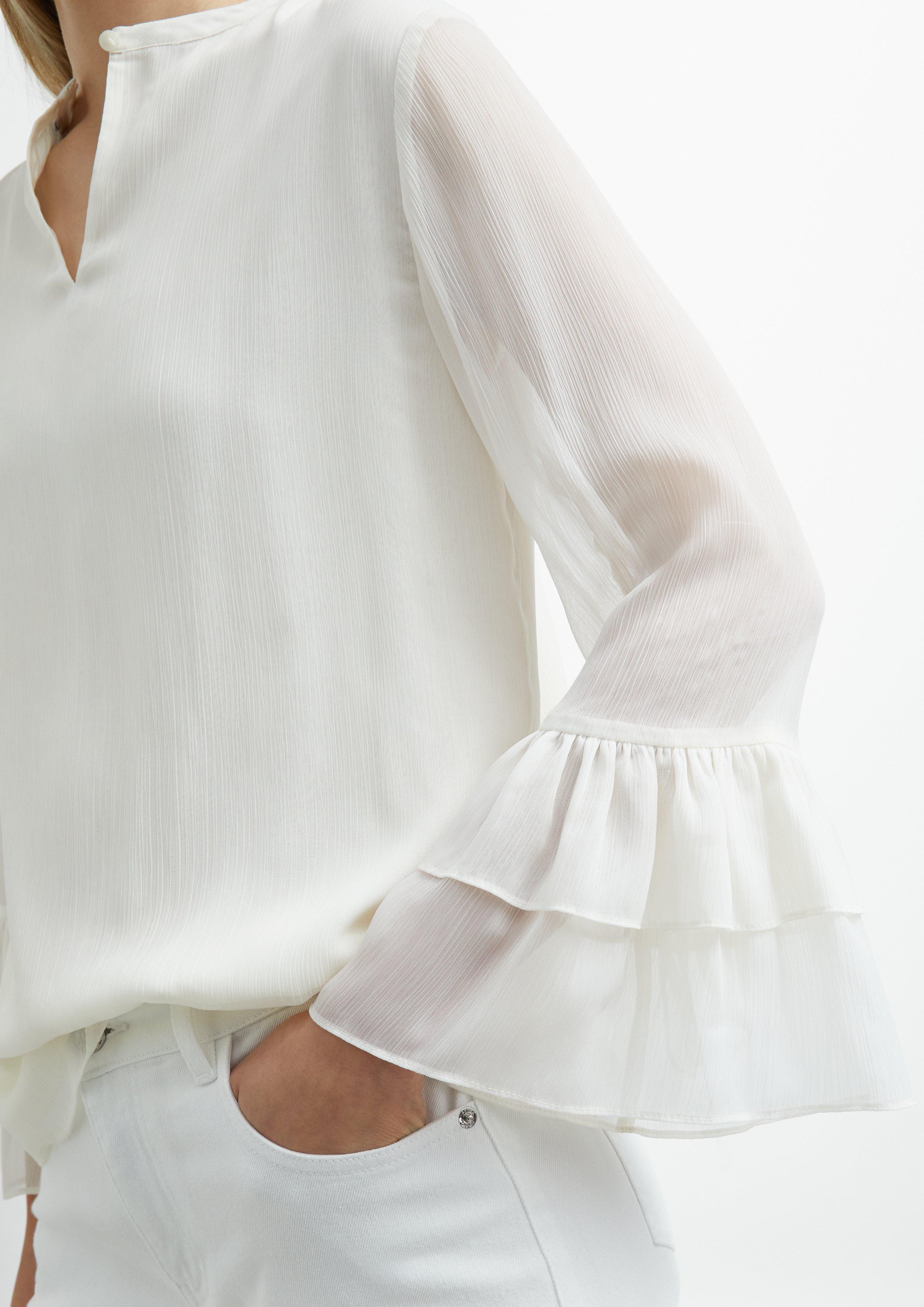 Strukturierte Chiffon-Bluse mit Volant-Ärmeln in creme von COMMA