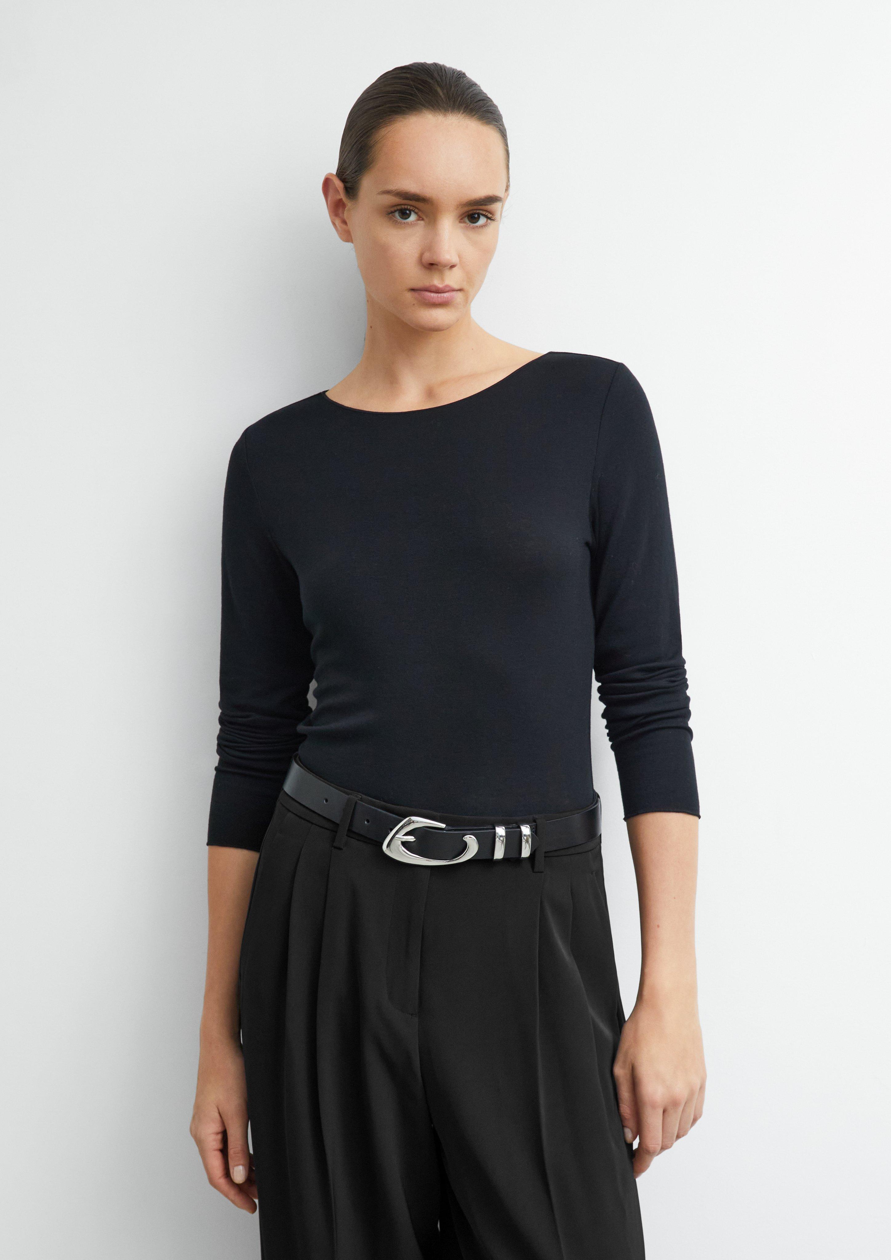 Lightweight long-sleeve shirt with wool blend in black by COMMA