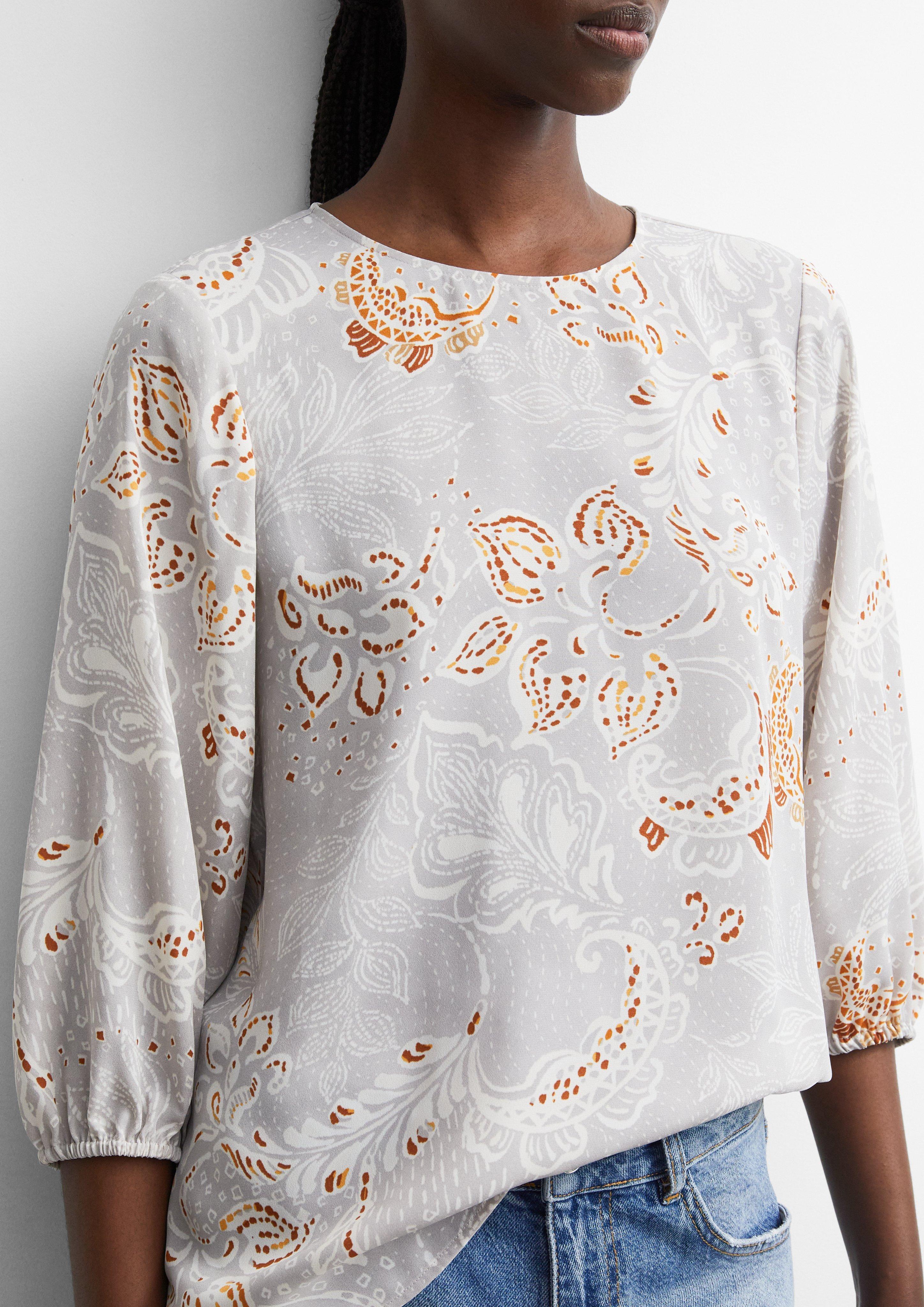 Crêpe-Bluse mit All-over-Print in beige von COMMA