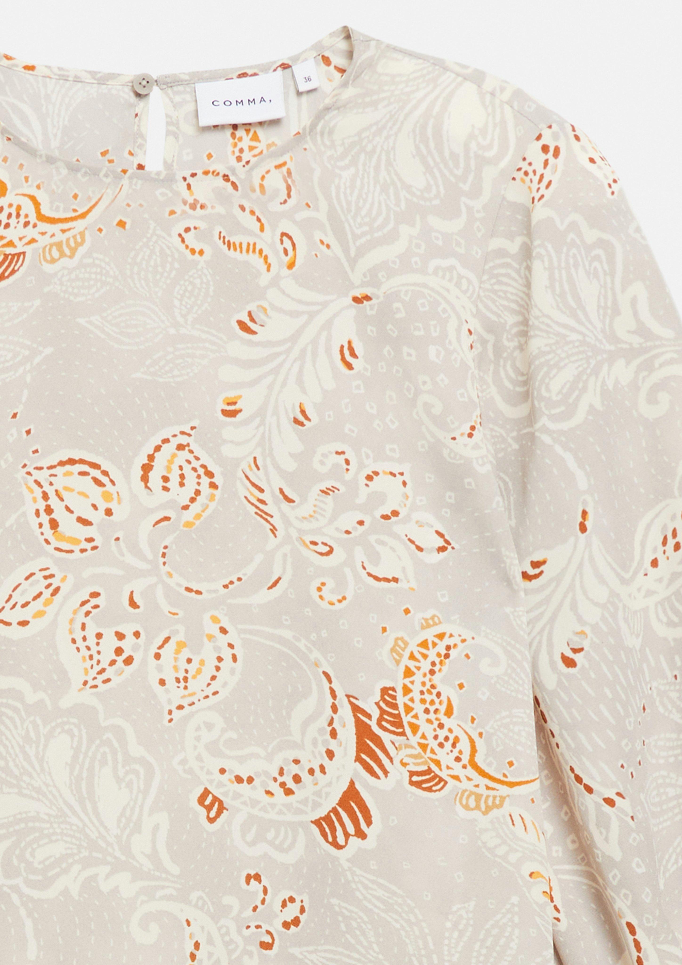 Crêpe-Bluse mit All-over-Print in beige von COMMA