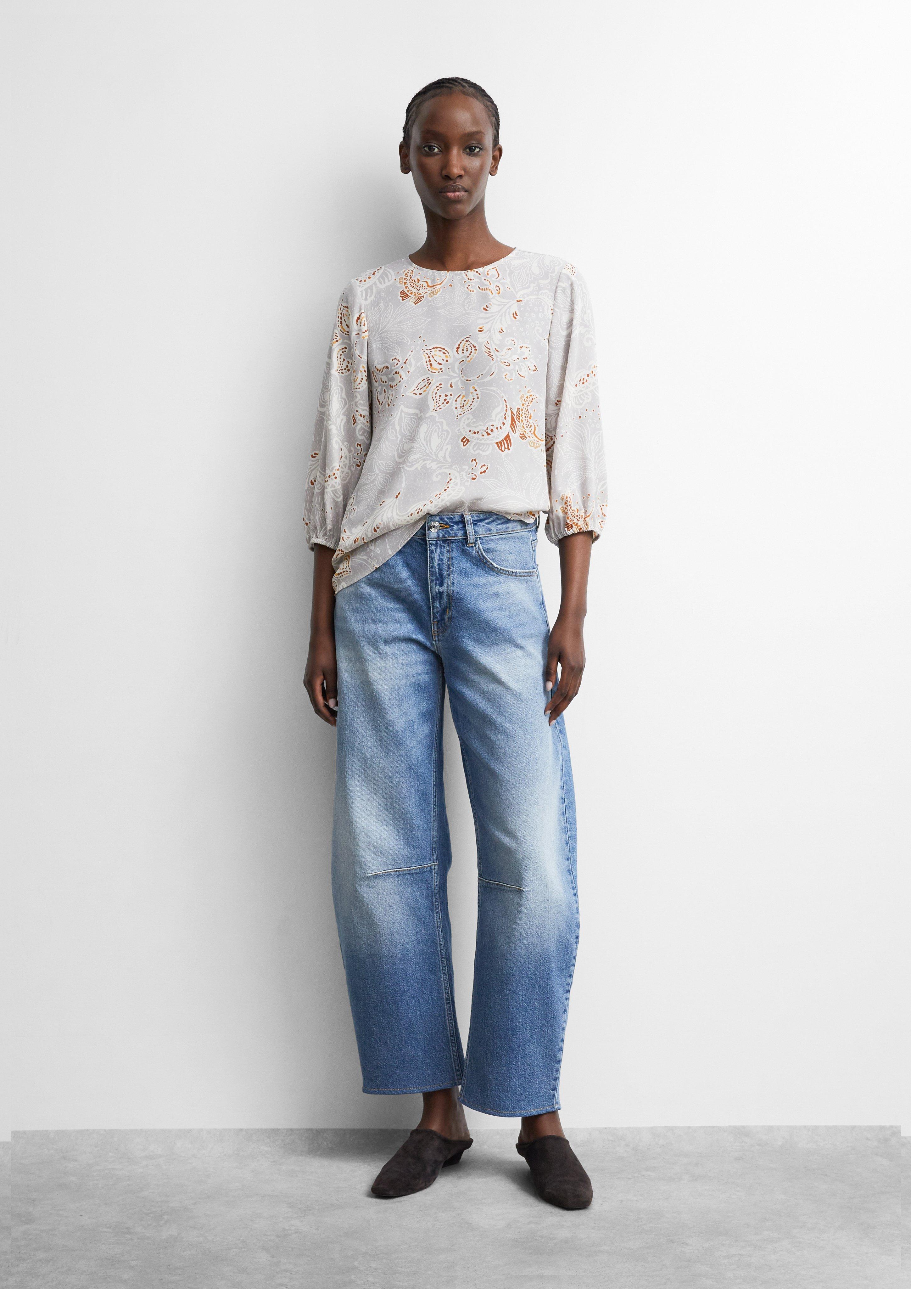 Crêpe-Bluse mit All-over-Print in beige von COMMA