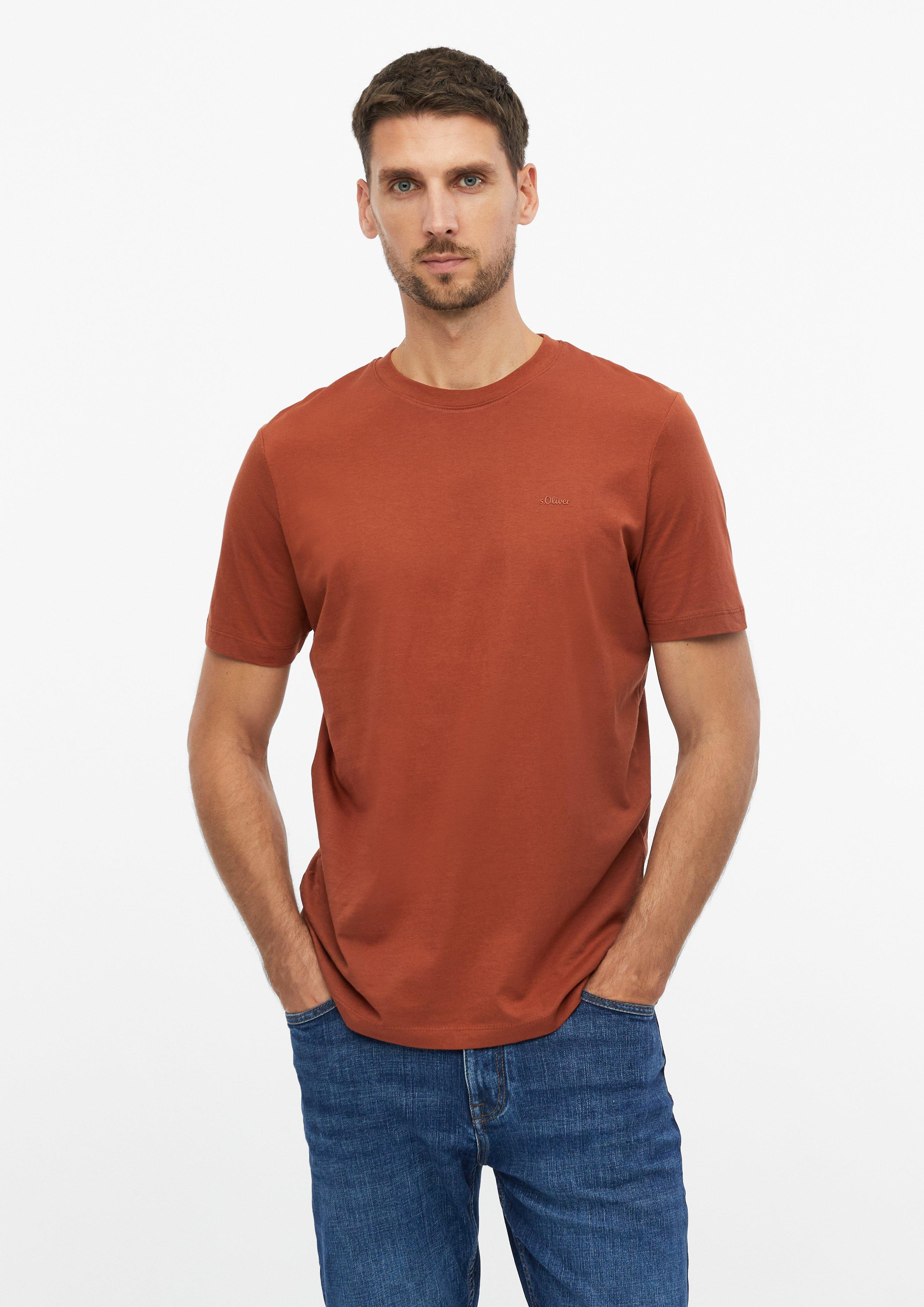 Crewneck T-shirt with logo print in terracotta by s.Oliver