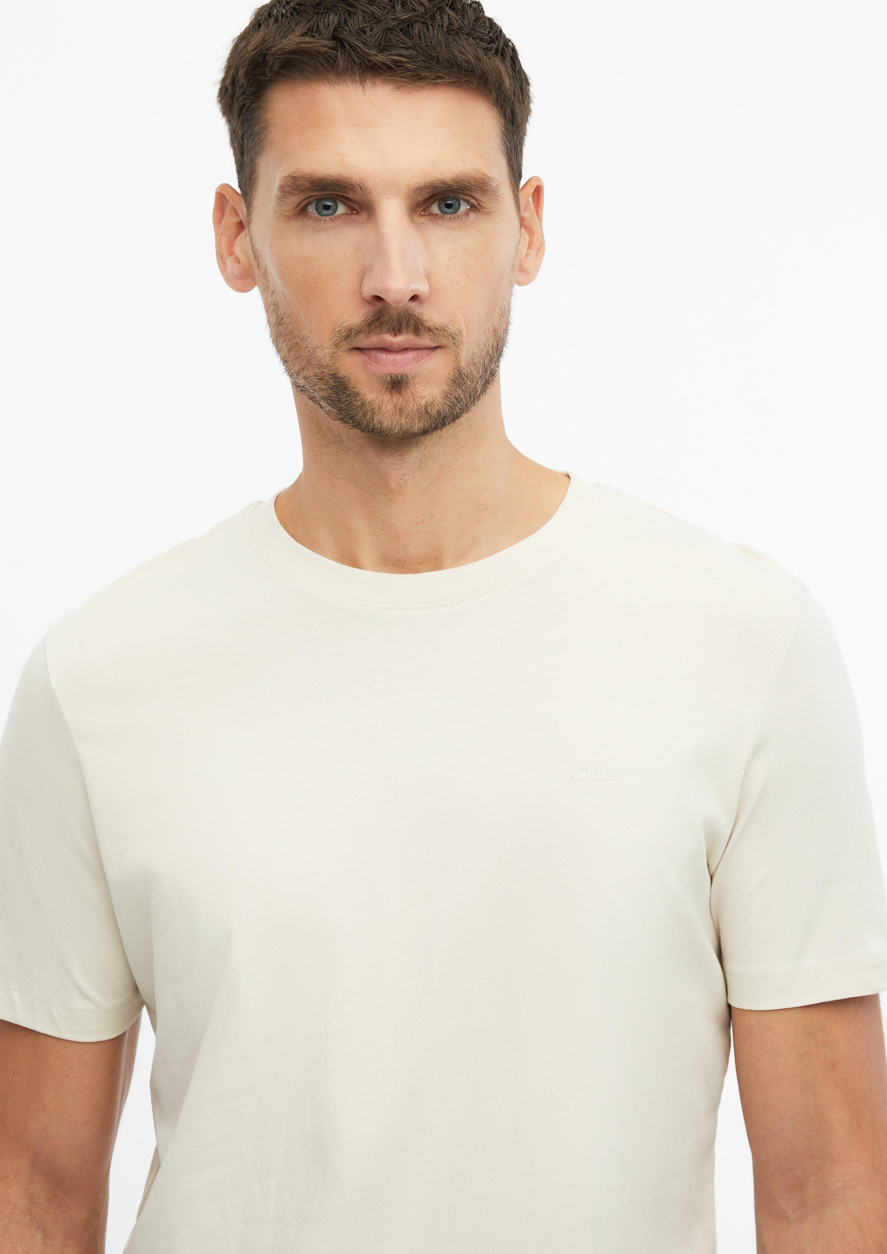 Herren Crewneck-T-Shirt mit Logo-Print in beige von s.Oliver