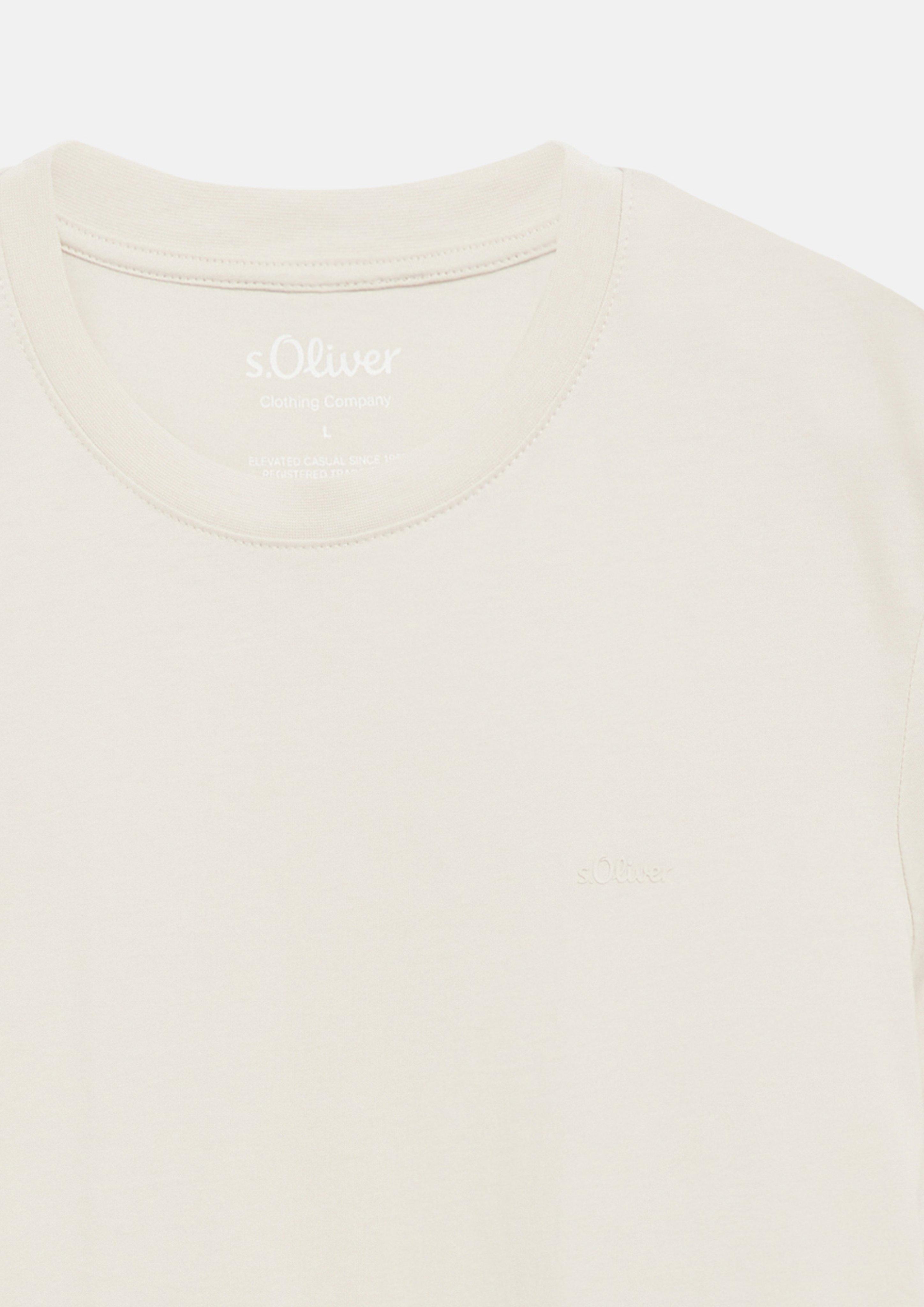 Herren Crewneck-T-Shirt mit Logo-Print in beige von s.Oliver