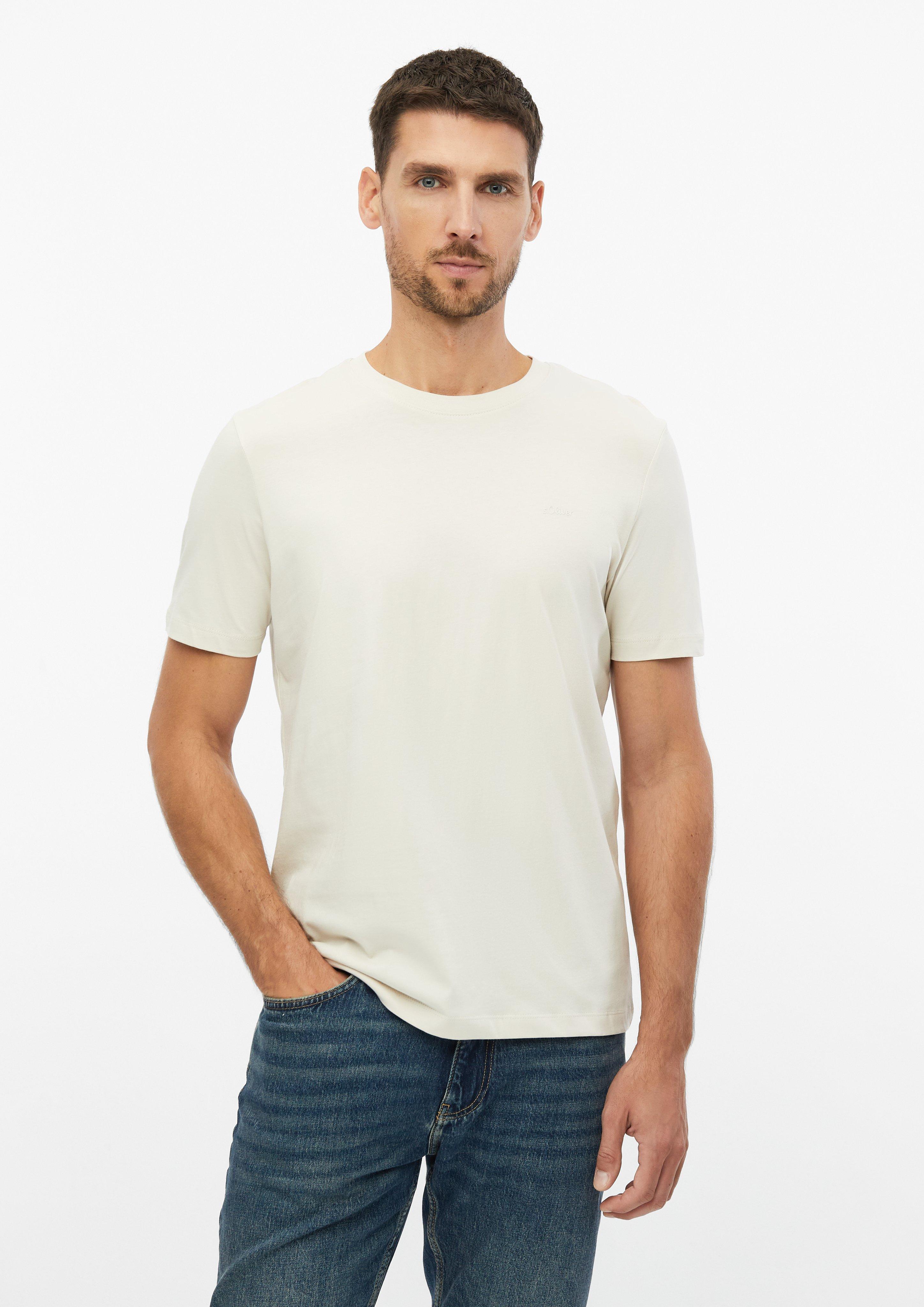 Herren Crewneck-T-Shirt mit Logo-Print in beige von s.Oliver