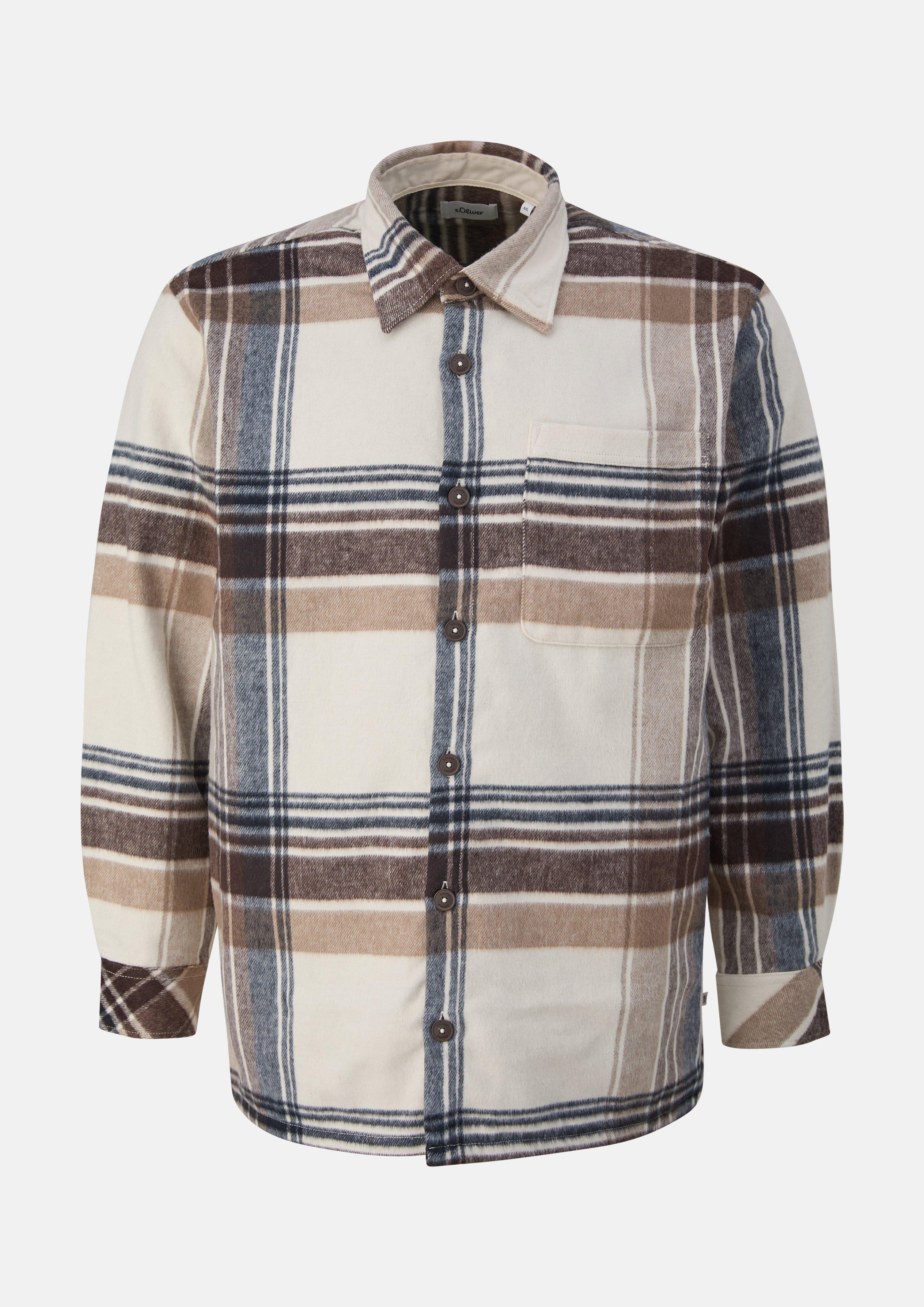 Kariertes Overshirt mit aufgesetzten Taschen in Farbe beige von s.Oliver Men Big Sizes