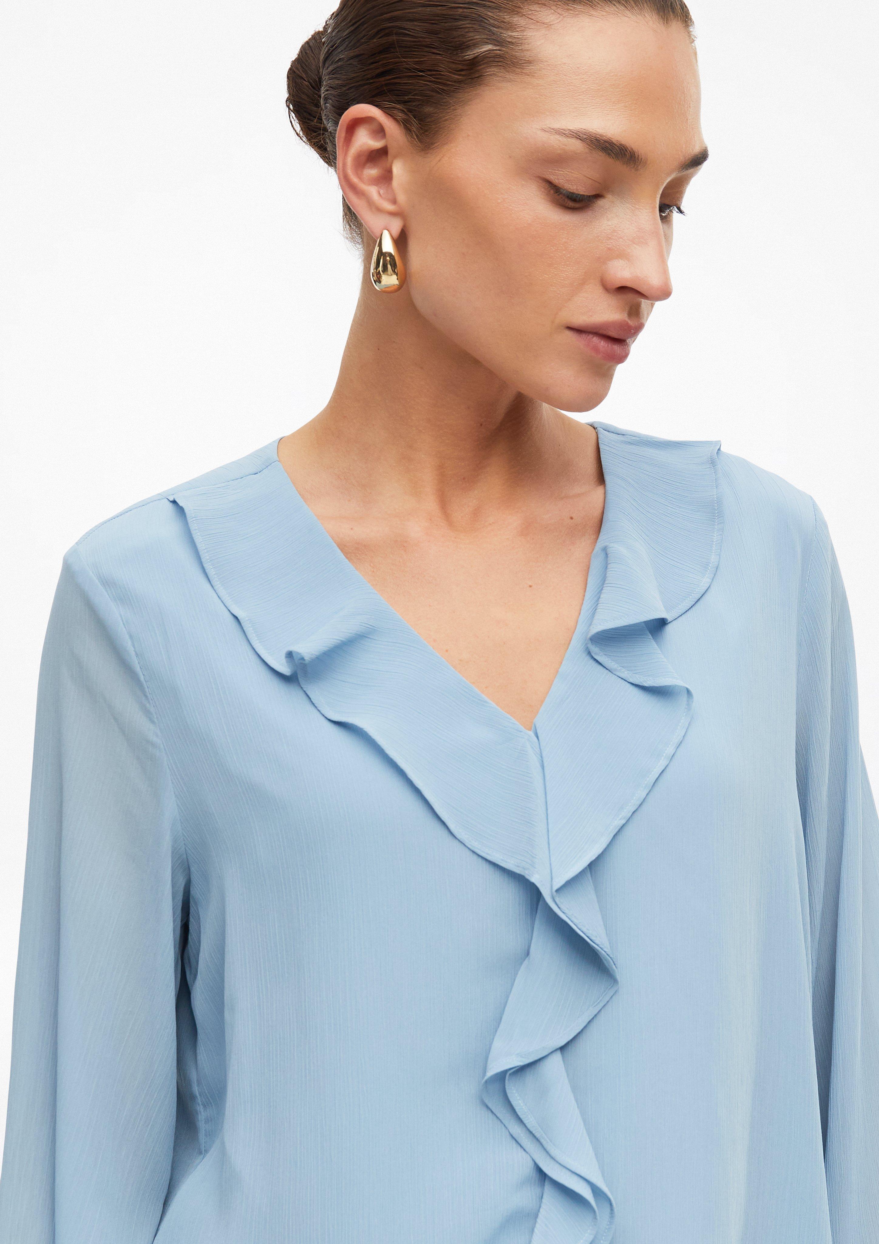 Femmes Chemisier en mousseline froissée à volants en bleu de s.Oliver BLACK LABEL
