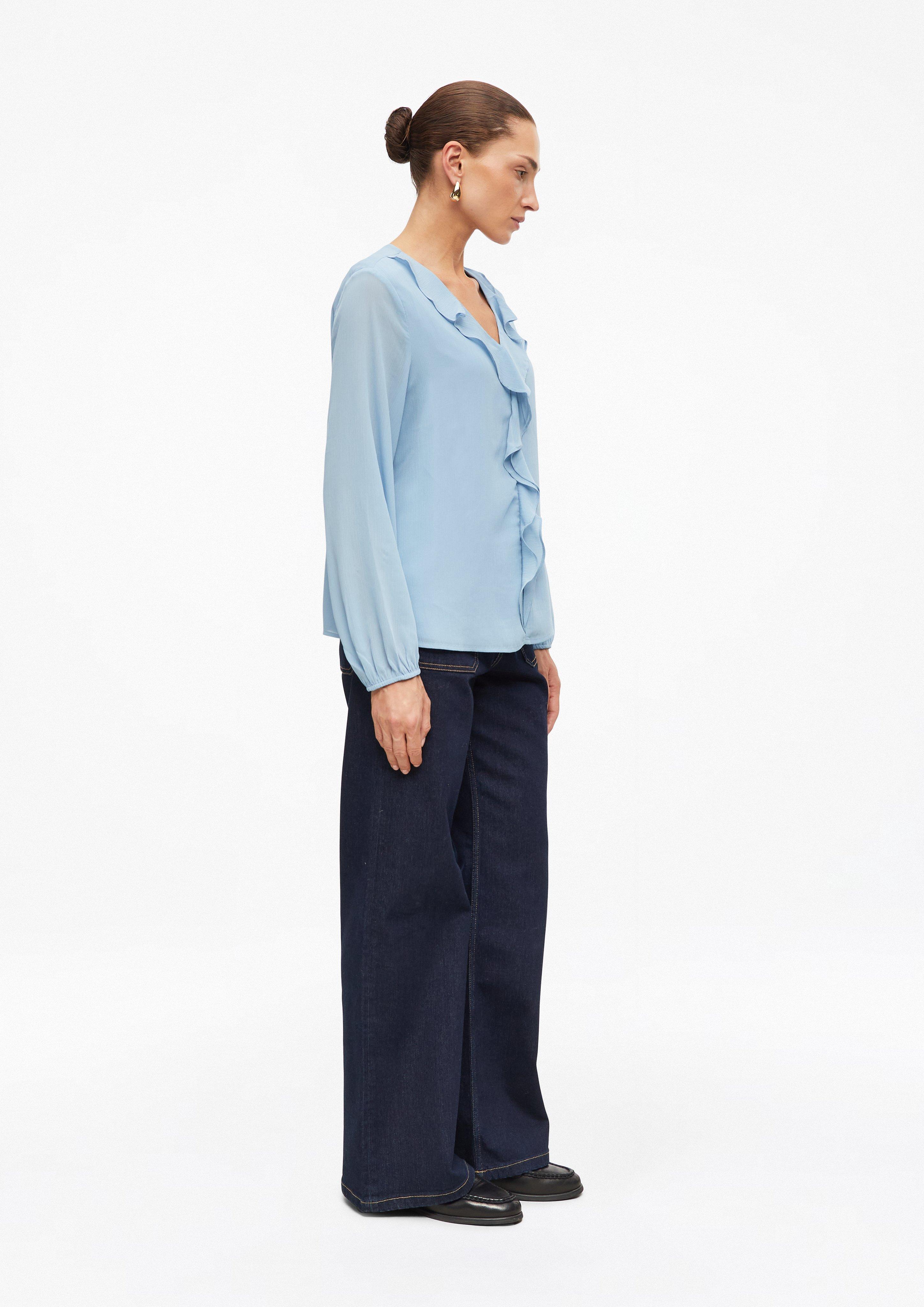 Femmes Chemisier en mousseline froissée à volants en bleu de s.Oliver BLACK LABEL