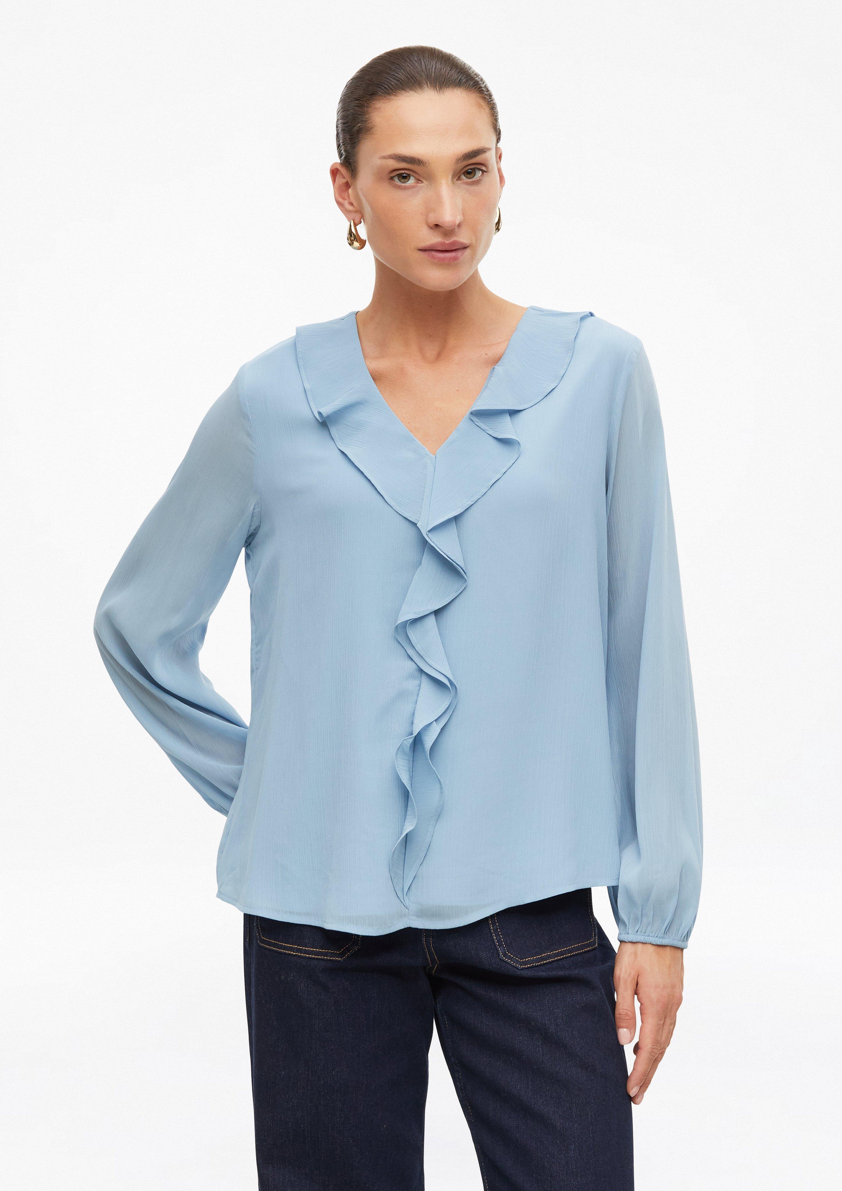 Bluse aus Crinkle-Chiffon mit Volants in Farbe hellblau von s.Oliver BLACK LABEL