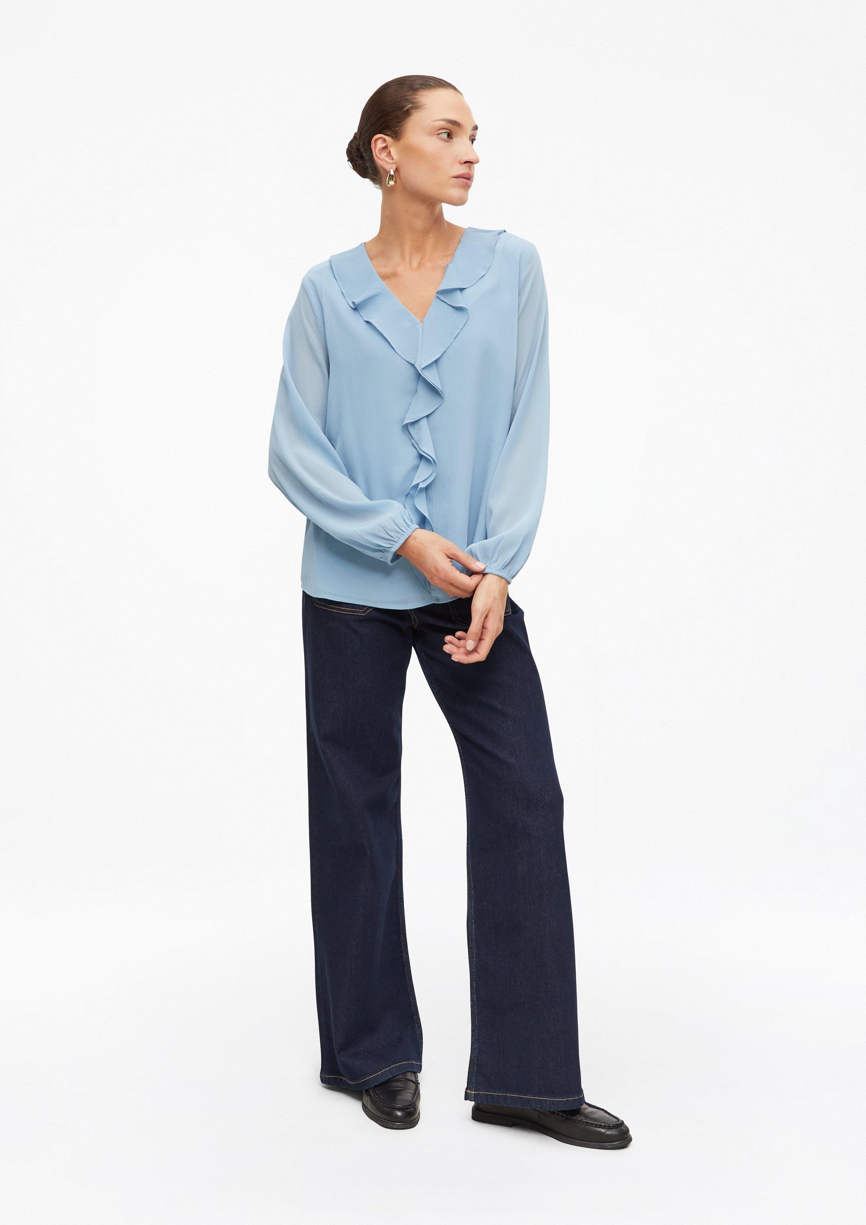 Femmes Chemisier en mousseline froissée à volants en bleu de s.Oliver BLACK LABEL