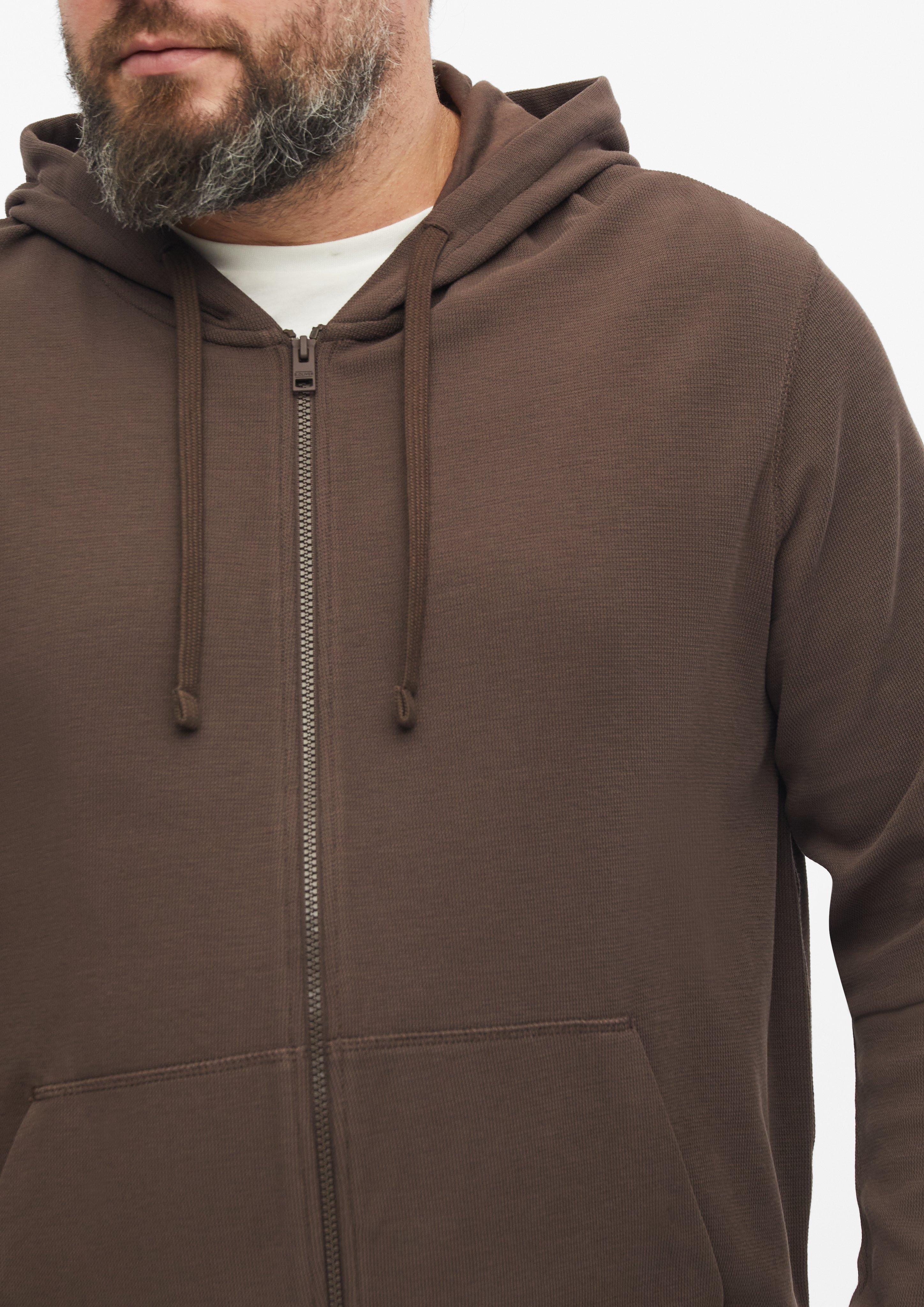 Men Hooded Sweatshirt Jacket in Waffle Pique in brown by s.Oliver Men Big Sizes