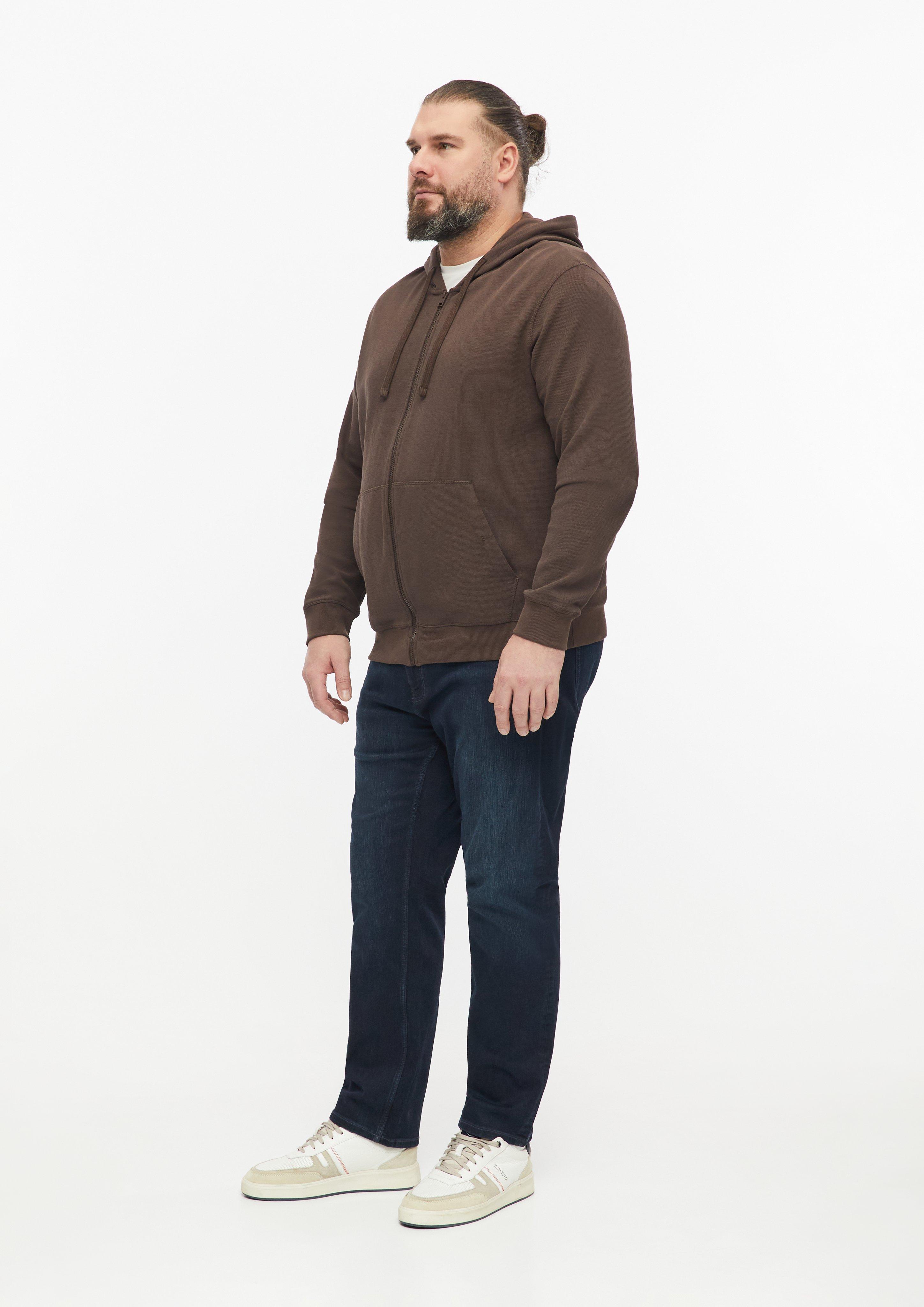 Men Hooded Sweatshirt Jacket in Waffle Pique in brown by s.Oliver Men Big Sizes