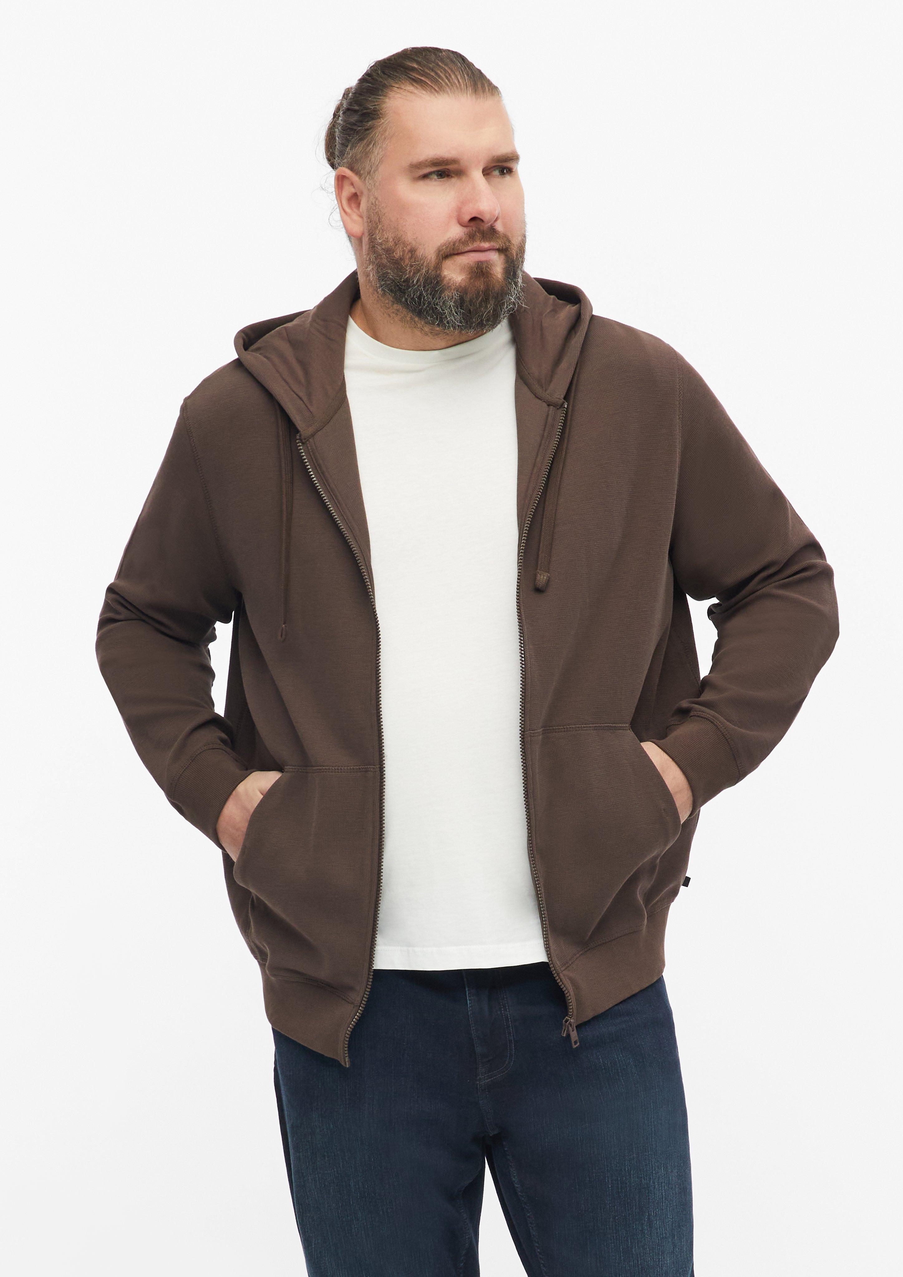 Sweatjack met capuchon van wafelpiqué in donkerbruin van s.Oliver Men Big Sizes