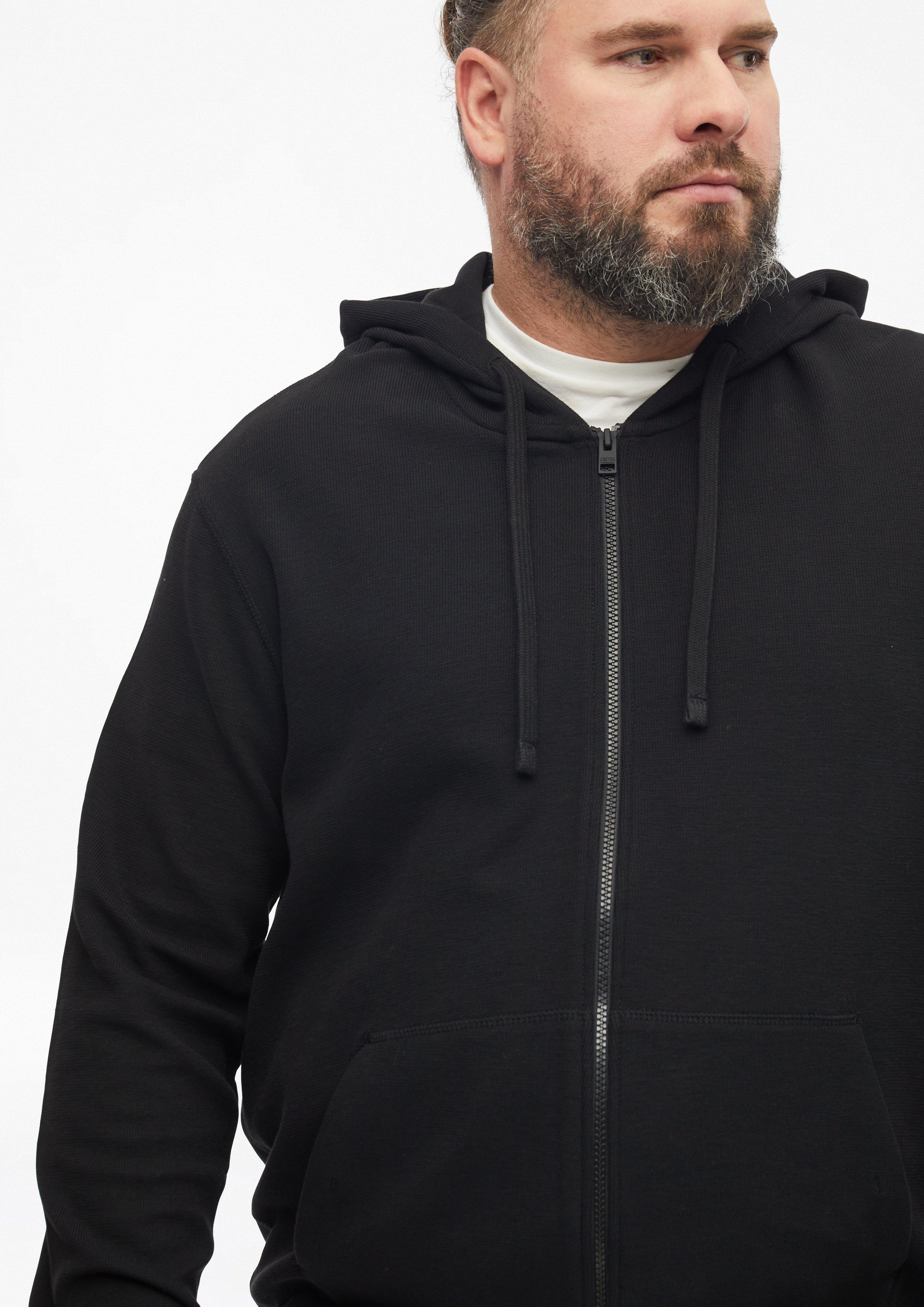 Men Hooded Sweatshirt Jacket in Waffle Pique in black by s.Oliver Men Big Sizes