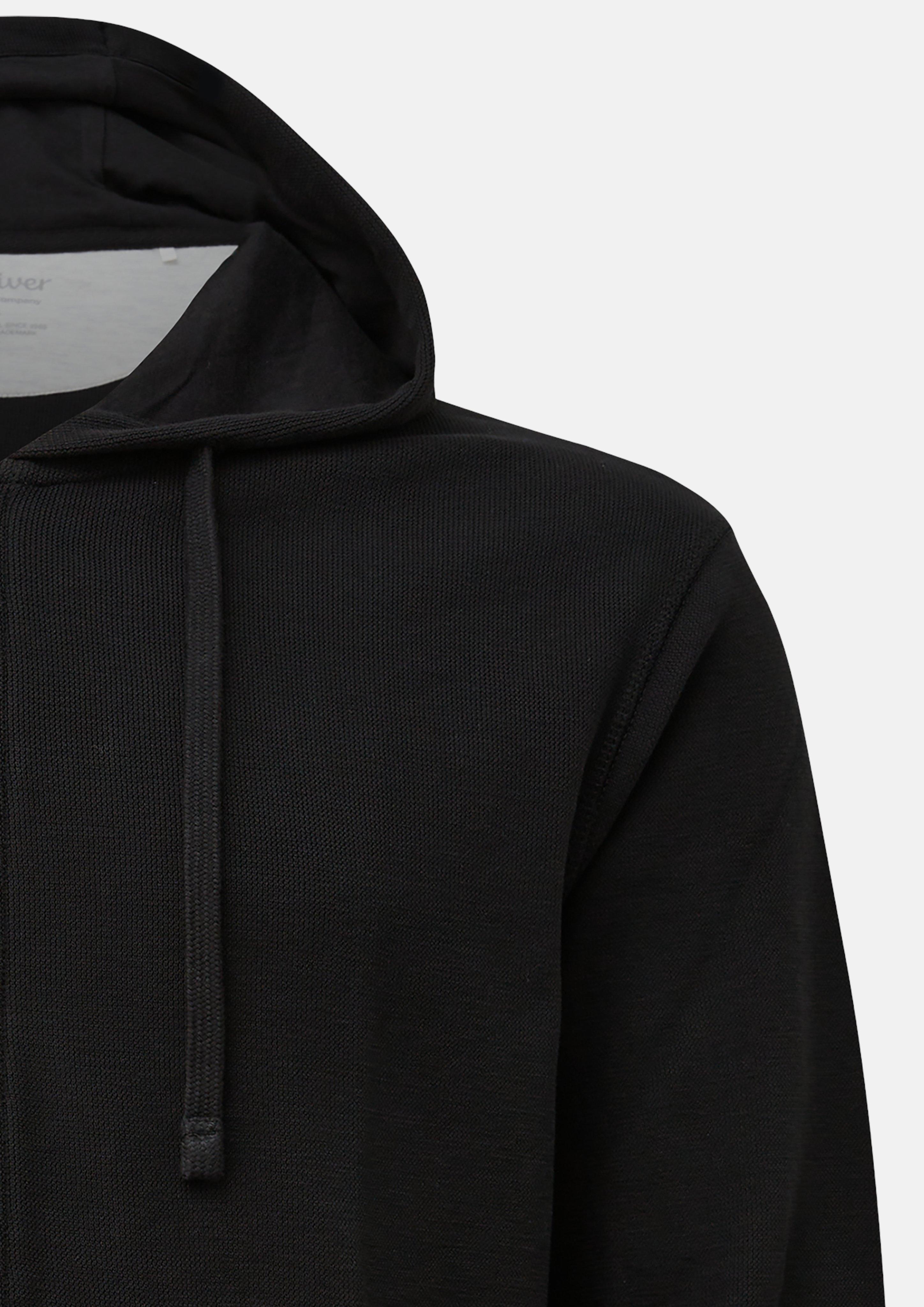 Men Hooded Sweatshirt Jacket in Waffle Pique in black by s.Oliver Men Big Sizes