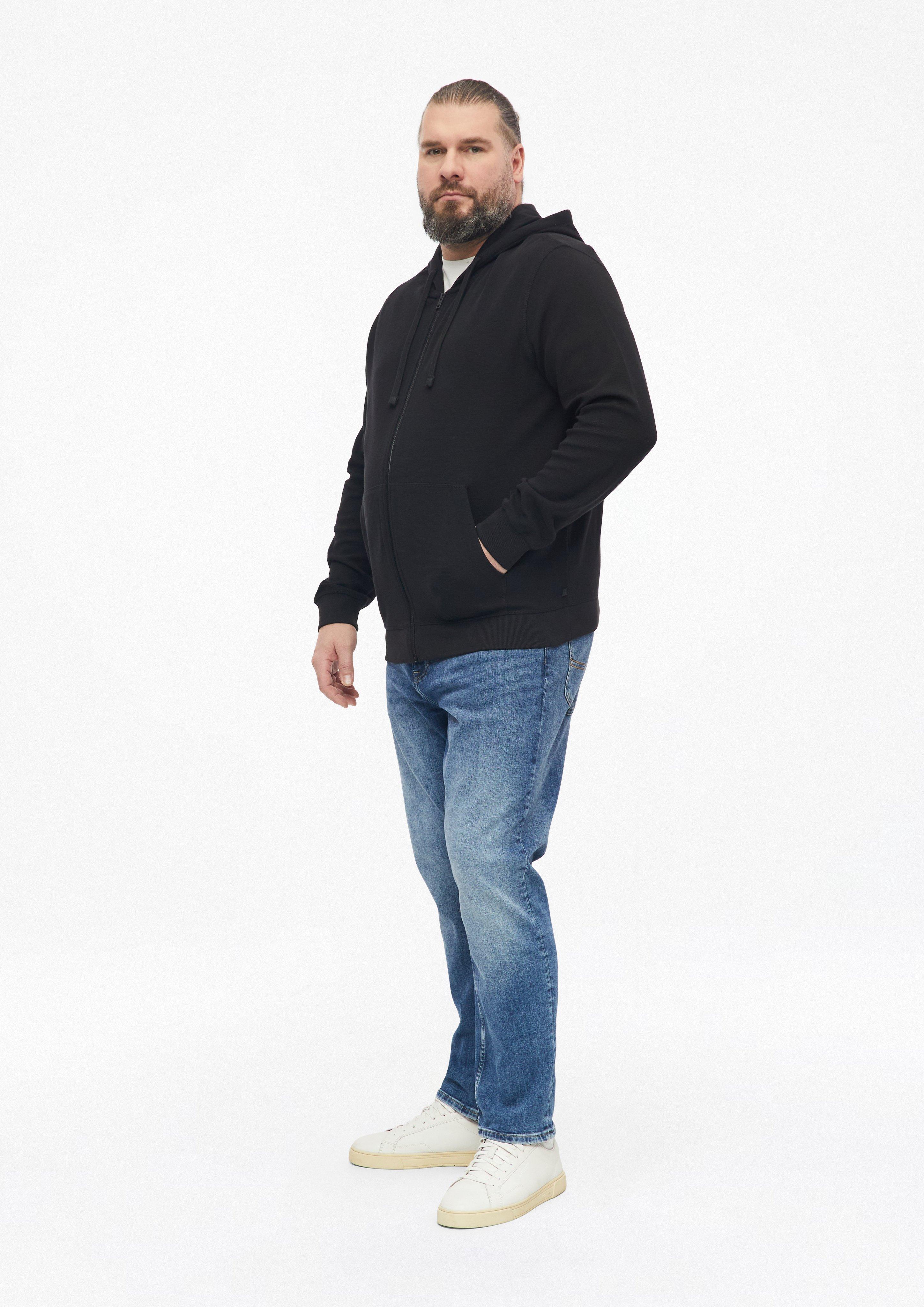 Men Hooded Sweatshirt Jacket in Waffle Pique in black by s.Oliver Men Big Sizes