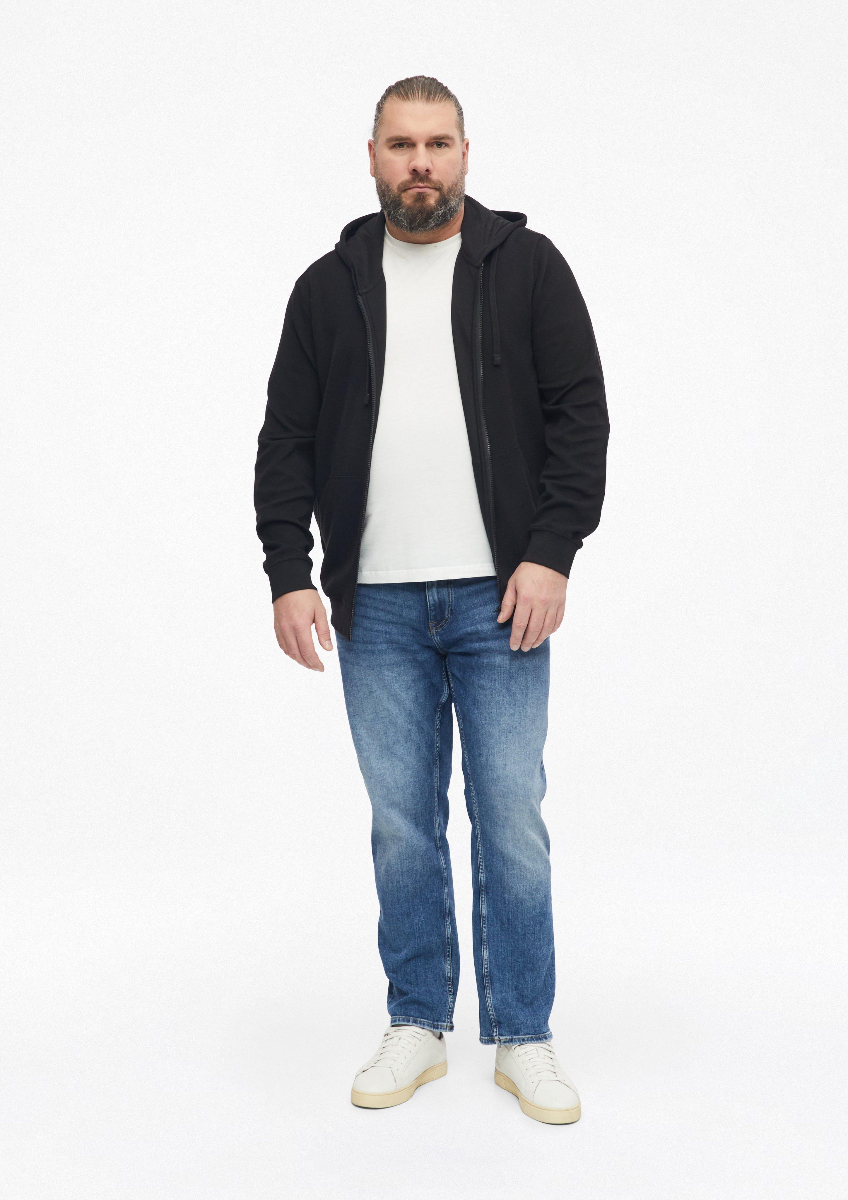 Men Hooded Sweatshirt Jacket in Waffle Pique in black by s.Oliver Men Big Sizes